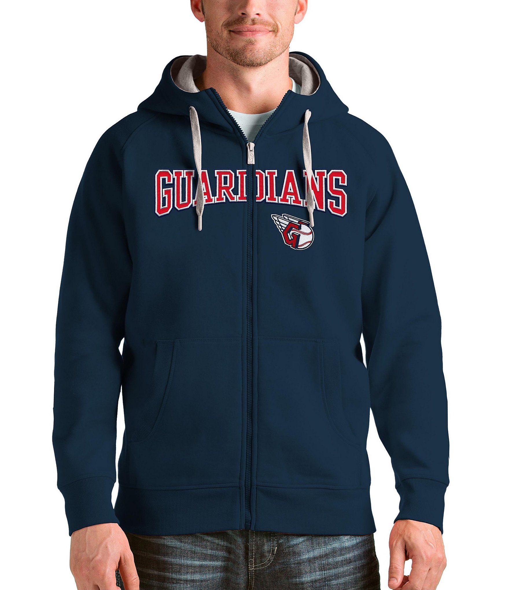 Antigua MLB Cleveland Guardians Victory Split Applique Full-Zip Hoodie