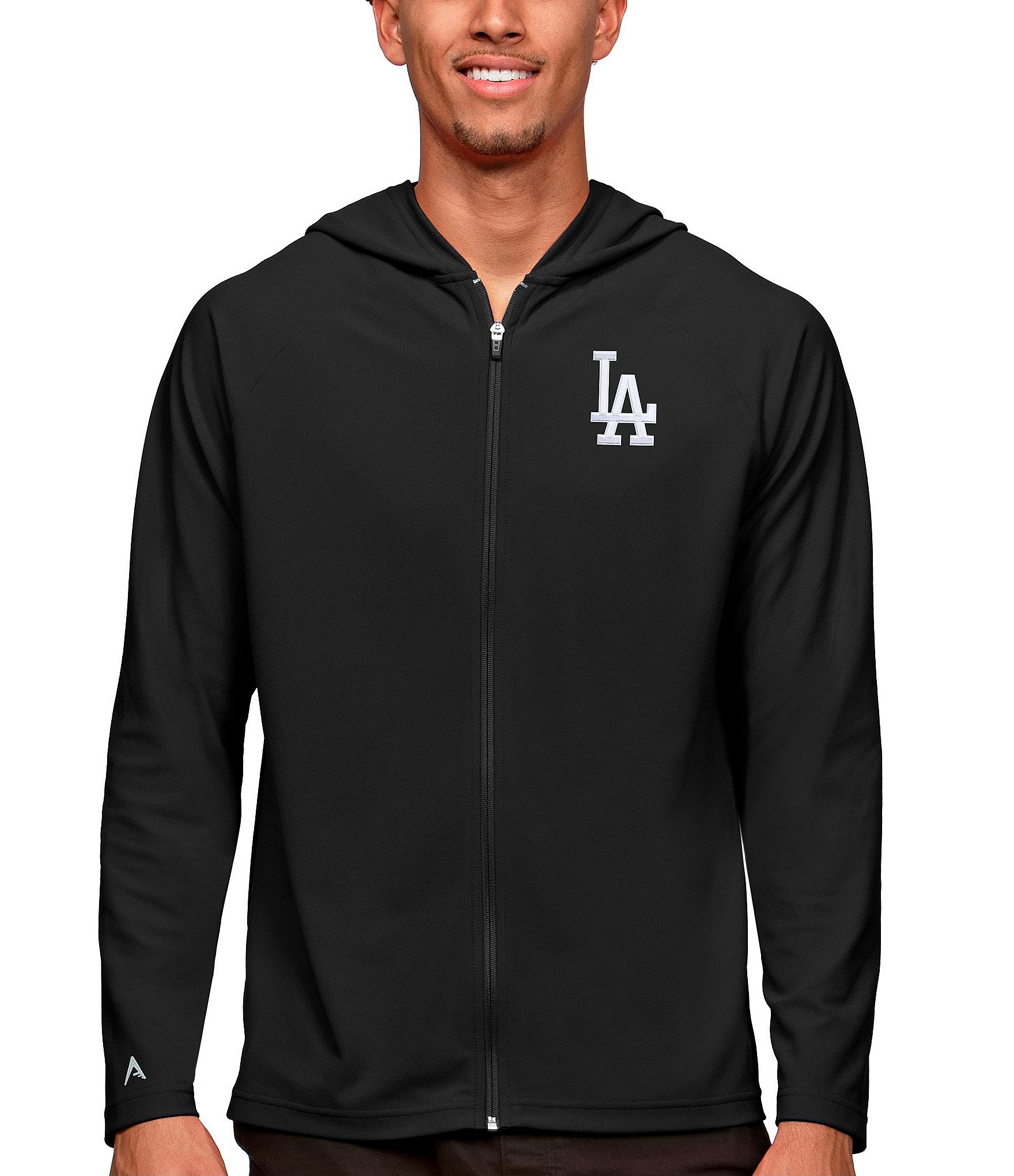 Antigua MLB Chenille Patch Victory Hoodie, Mens, S, Los Angeles Dodgers Navy/Grey