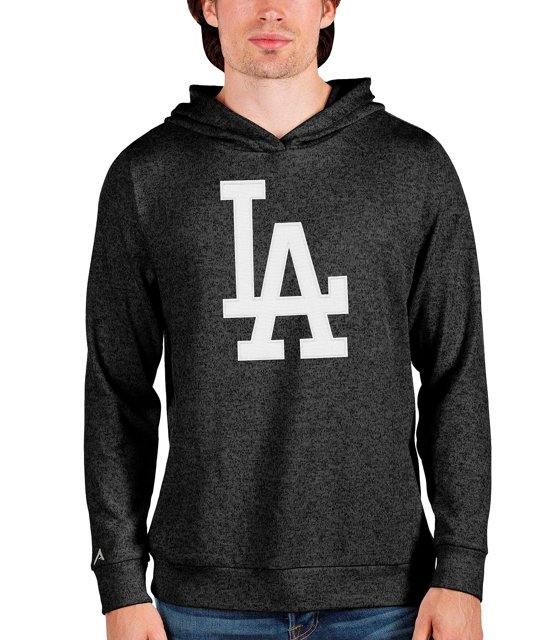 Los Angeles Dodgers Antigua Victory Chenille Pullover Hoodie - Black