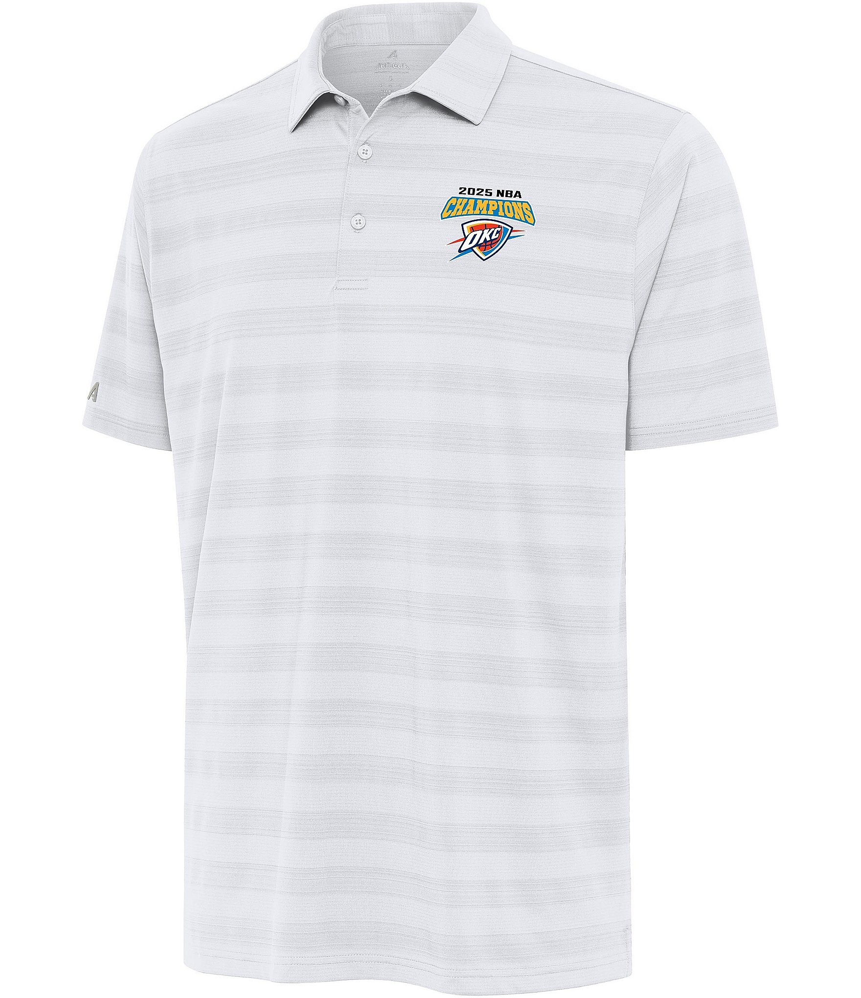 Antigua NBA Oklahoma City Thunder 2025 World Champions Tunnel Short Sleeve Polo Shirt