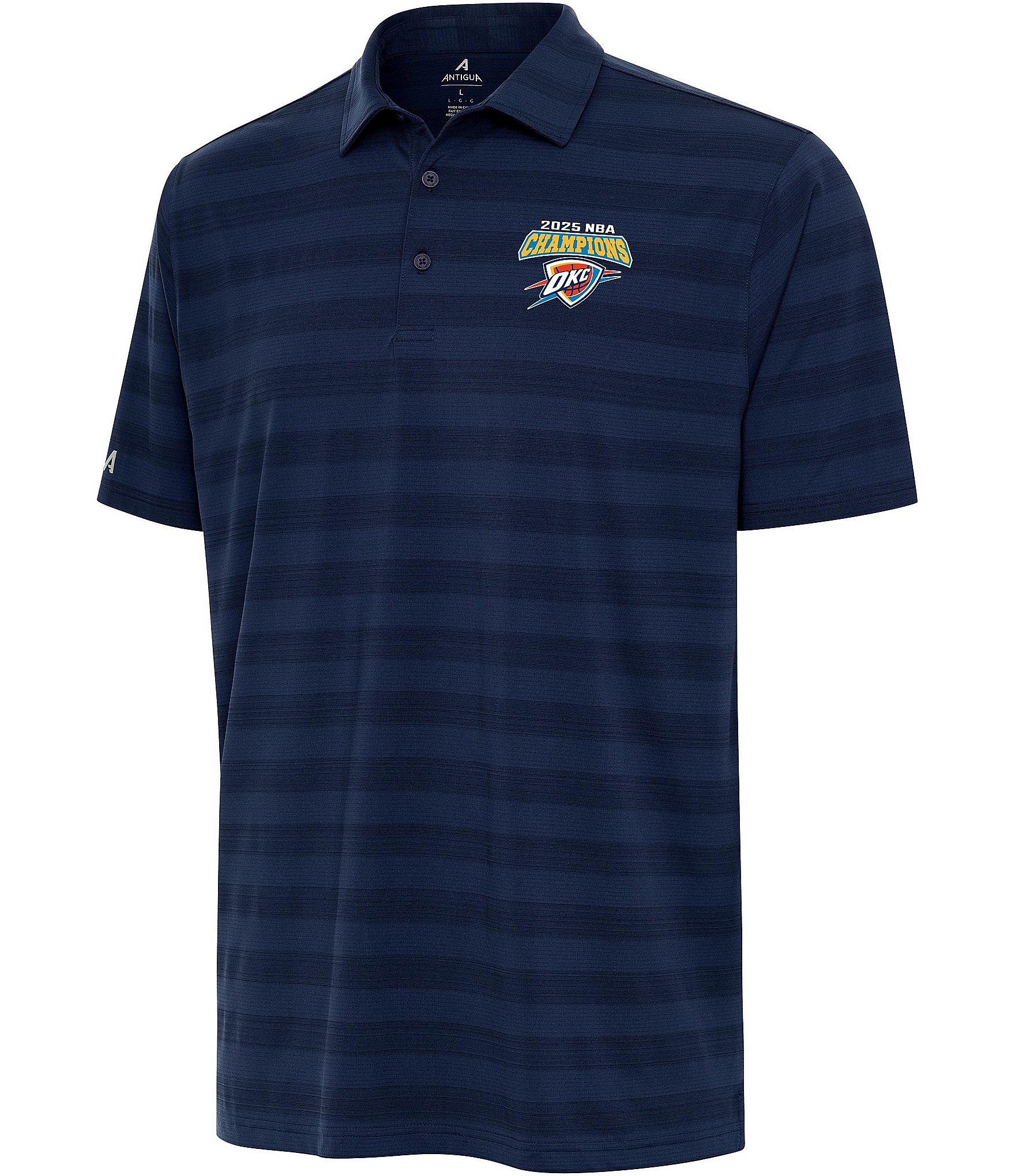 Antigua NBA Oklahoma City Thunder 2025 World Champions Tunnel Short Sleeve Polo Shirt