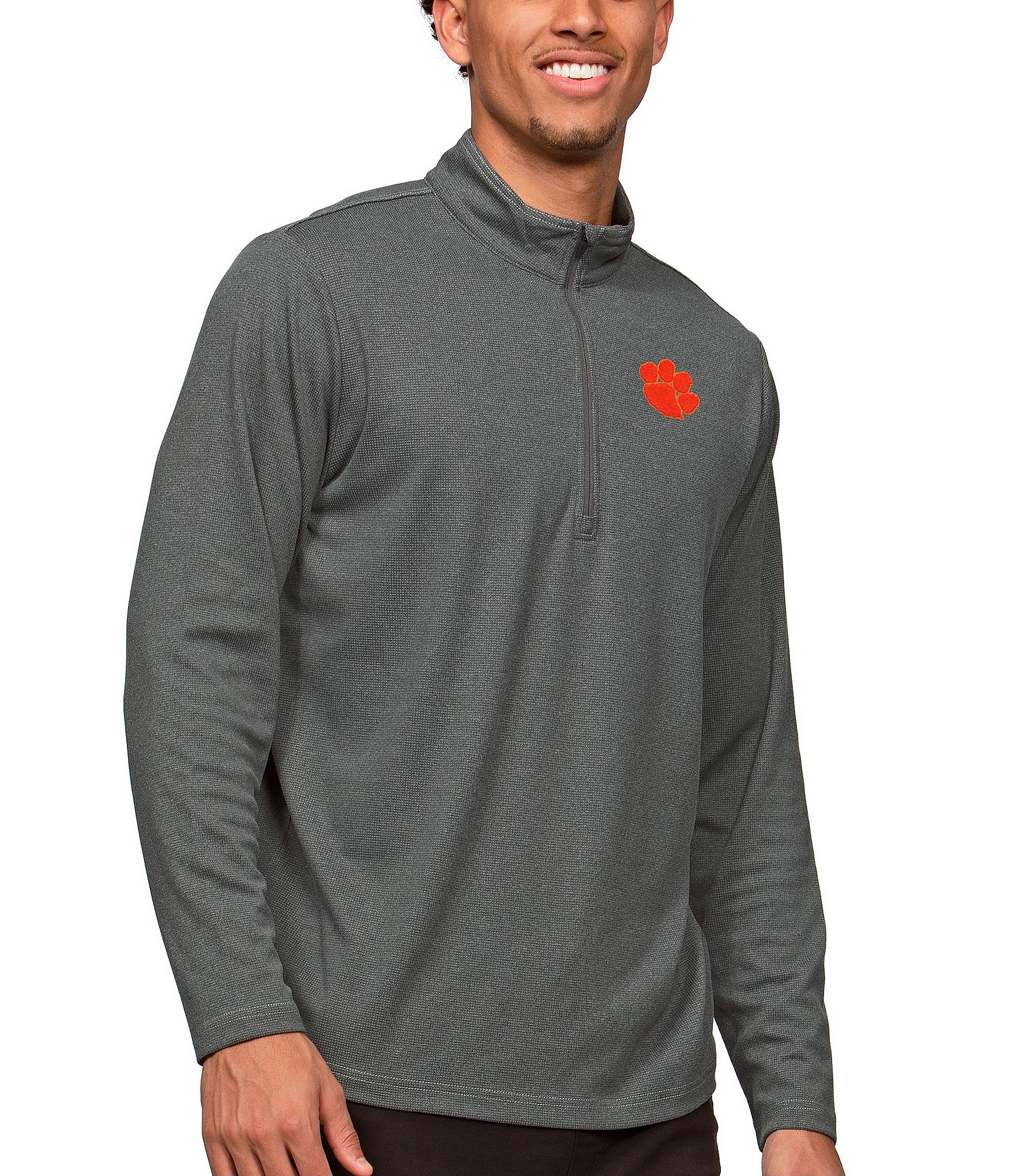 Men's Antigua Heather Gray Chicago Bears Saga Long Sleeve Hoodie T-Shirt