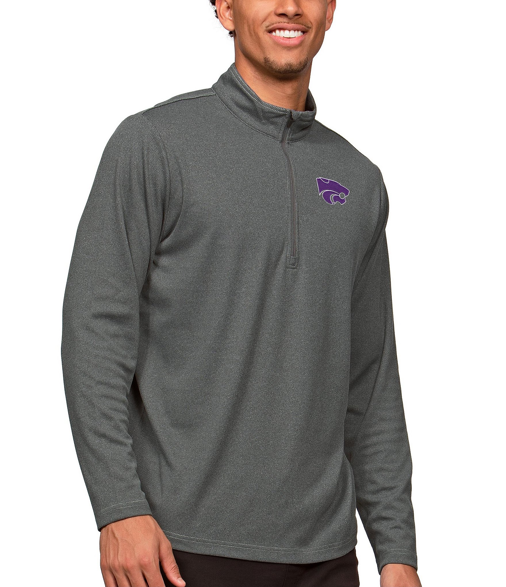 Men's Antigua Heather Gray New York Giants Team Logo Fortune Quarter-Zip Pullover Jacket Size: 3XL