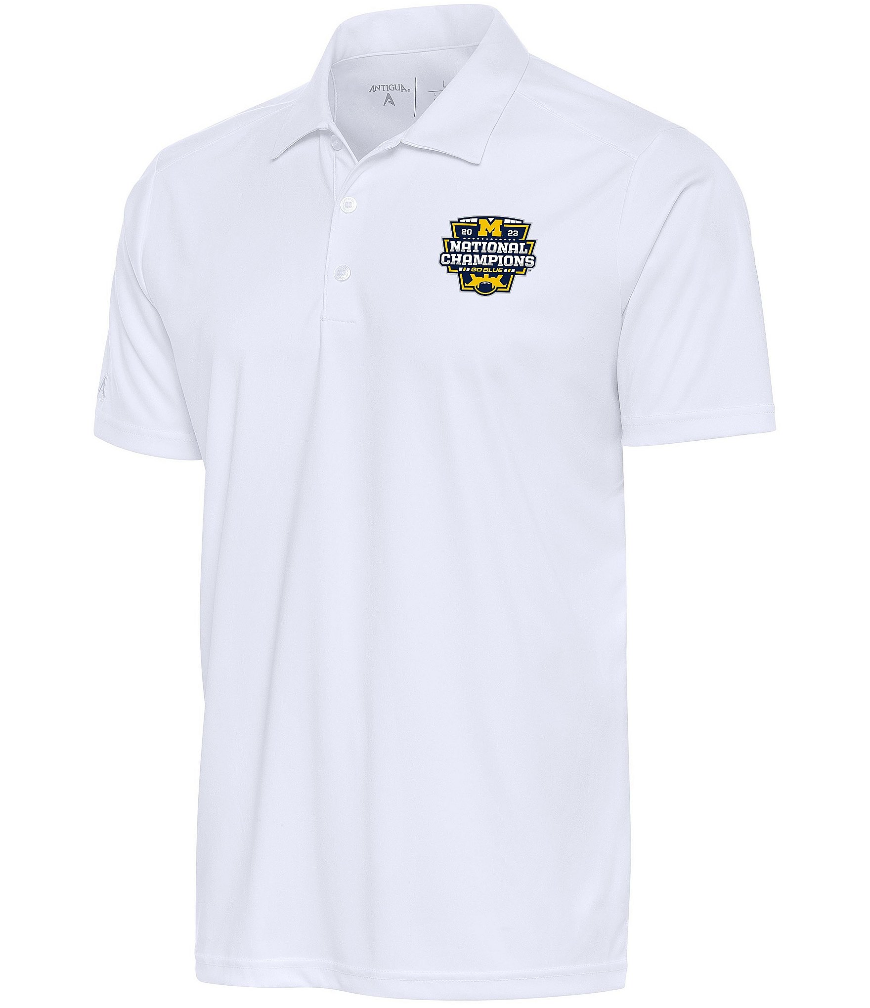 Antigua NCAA Michigan Wolverines 2023 National Champions Tribute Short Sleeve Polo Shirt