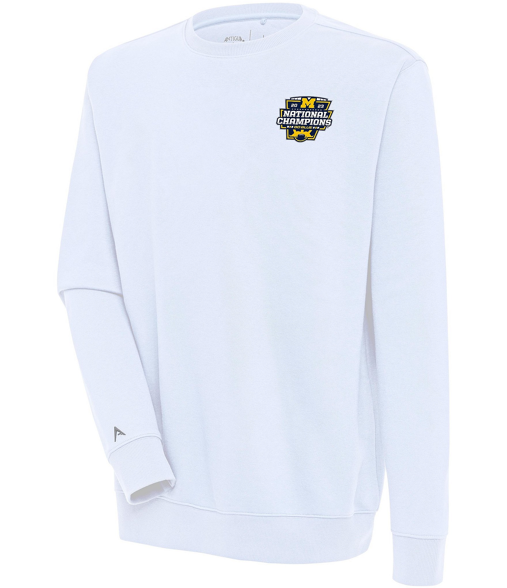 Antigua NCAA Michigan Wolverines 2023 National Champions Victory Crew Brushed Back Fleece Sweatshirt