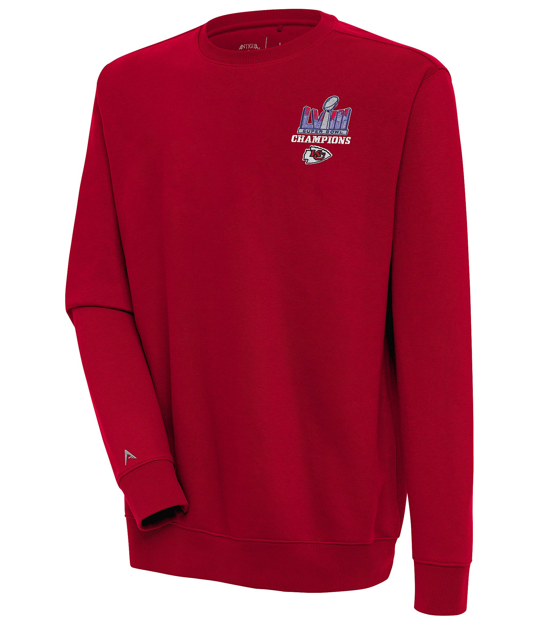 Antigua Super Bowl LVIII Kansas City Chiefs Champions Victory Crew Brushed Back Fleece Sweatshirt