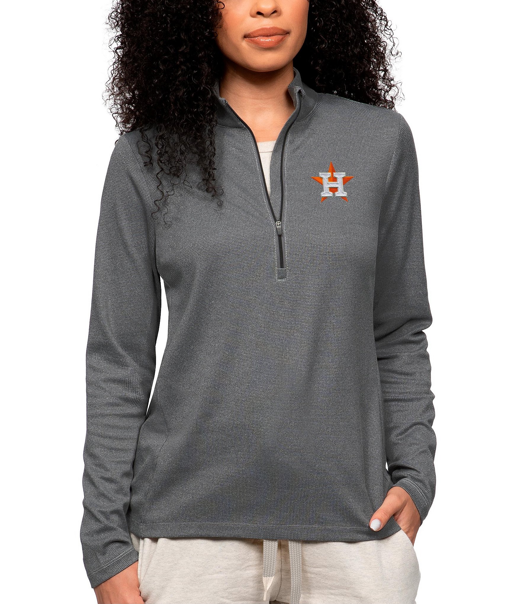 Houston Astros Antigua Fortune Half-Zip Sweater - Heathered Charcoal