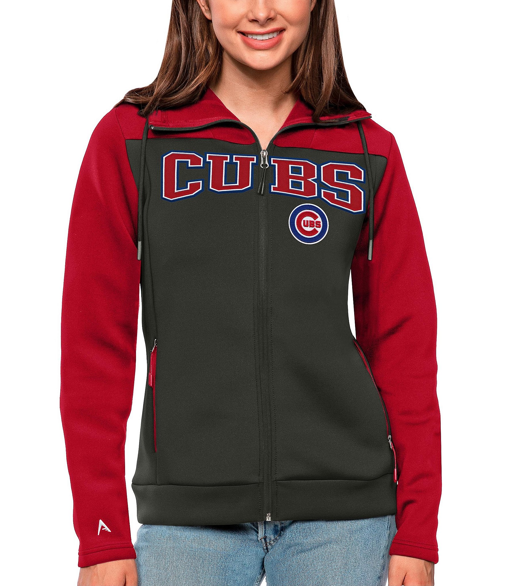 Chicago Cubs Antigua Victory Chenille Pullover Hoodie - Black