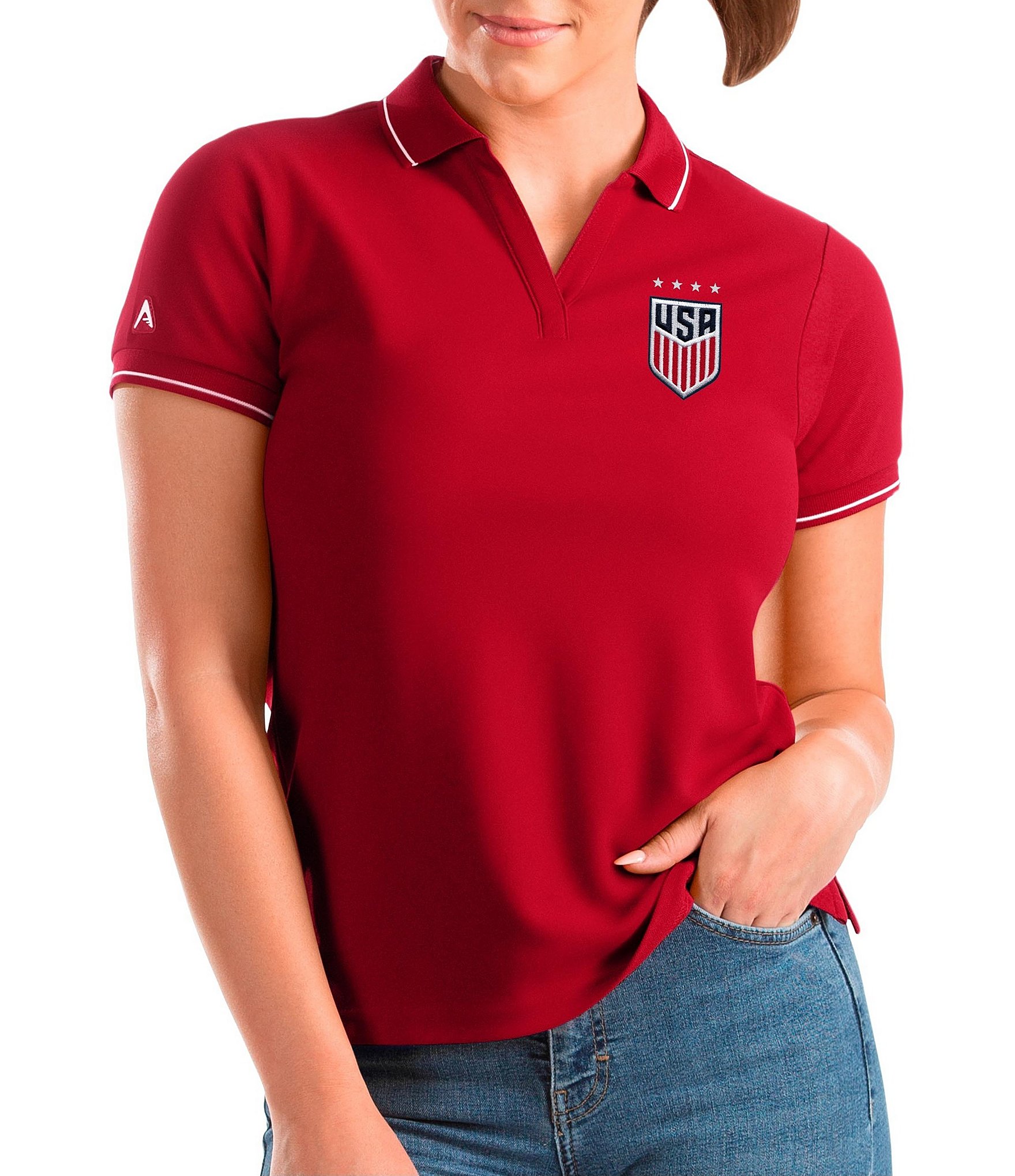 gnier buffet Lærerens dag Antigua Women's USA Soccer Affluent Short-Sleeve Polo Shirt | Dillard's
