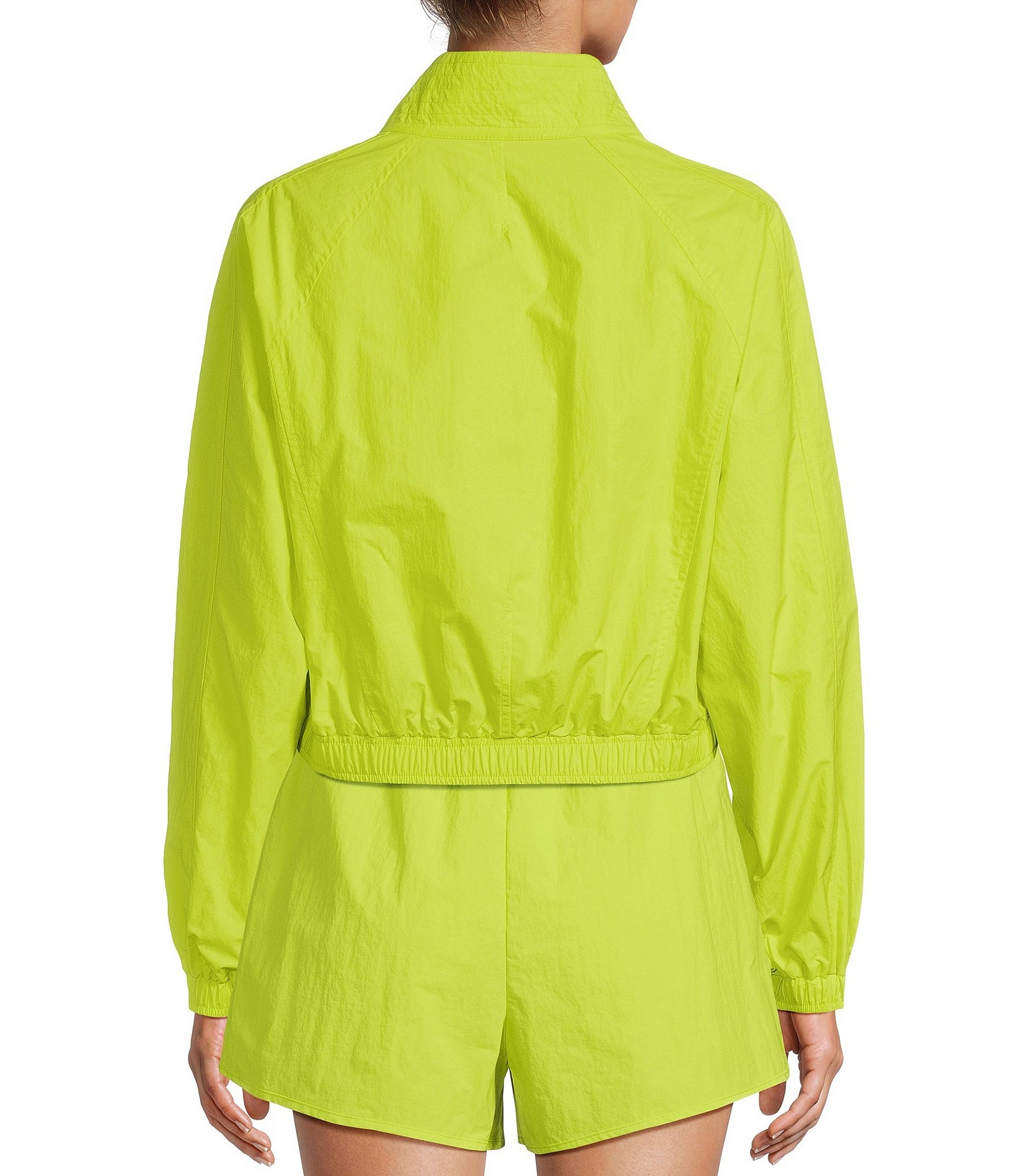 Antonio Melani Active Aspire Parachute Crinkle Water Resistant Crop Zip Front Pocketed Coordinating Windbreaker Jacket