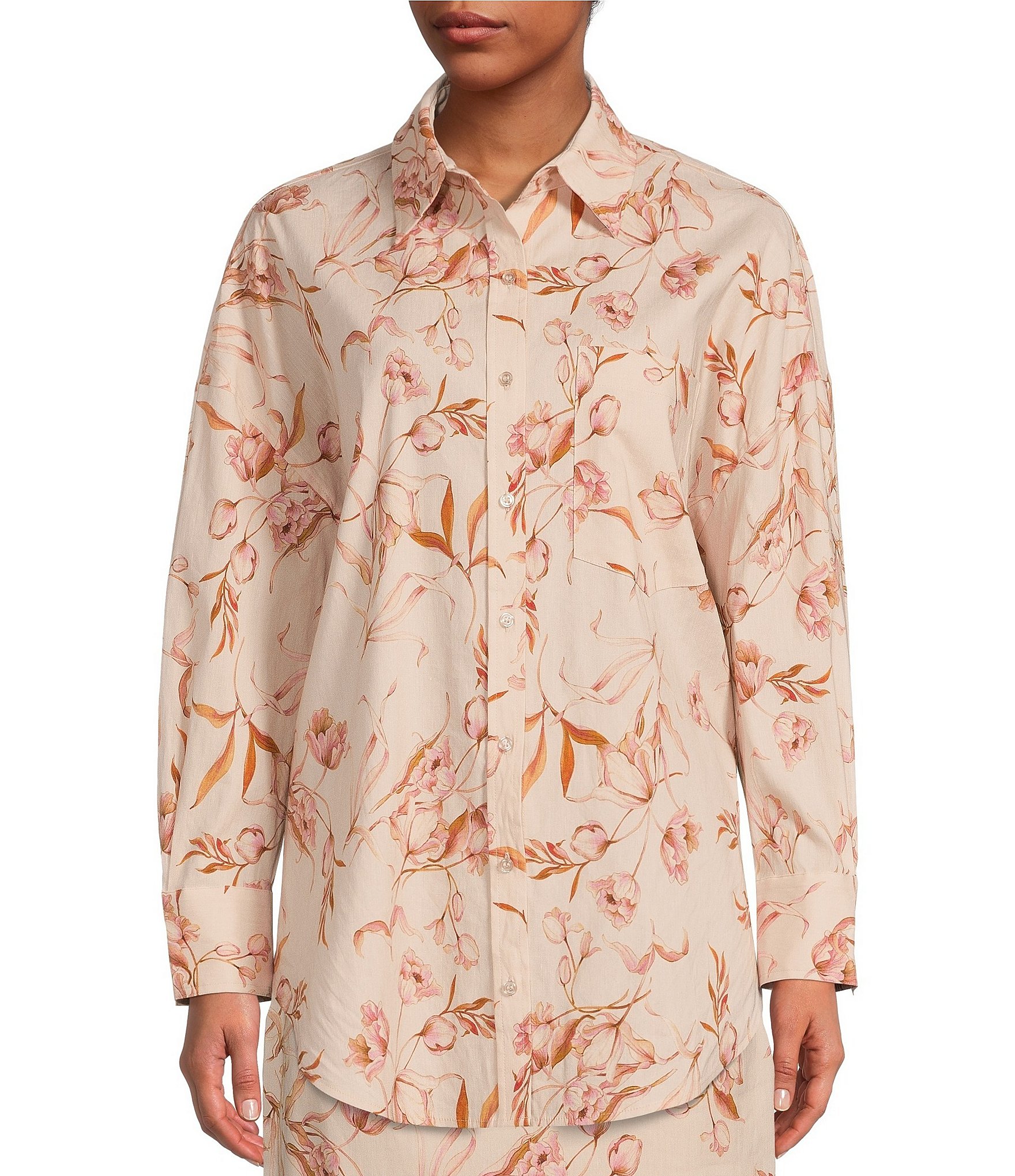 Antonio Melani Alda Pink Floral Print Collared Blouse | Dillard's