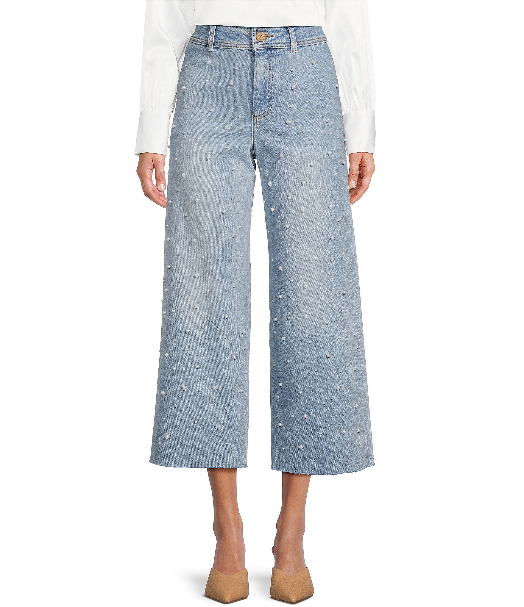 Antonio Melani Alexandra Pearl Wide Leg Crop Denim Jeans | Dillard's