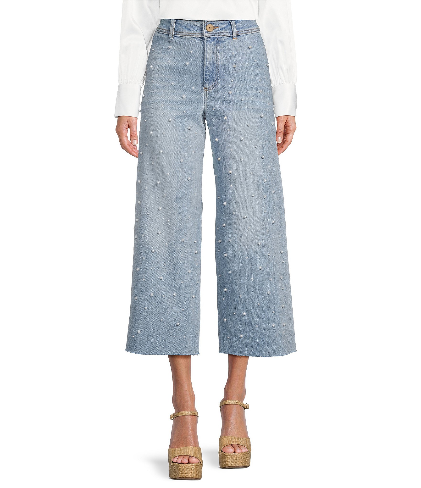 Calvin Klein Scuba Crepe Stand Collar 3/4 Sleeves Button Front Jacket &  Scuba Crepe Front Pocket Wide Leg Pants