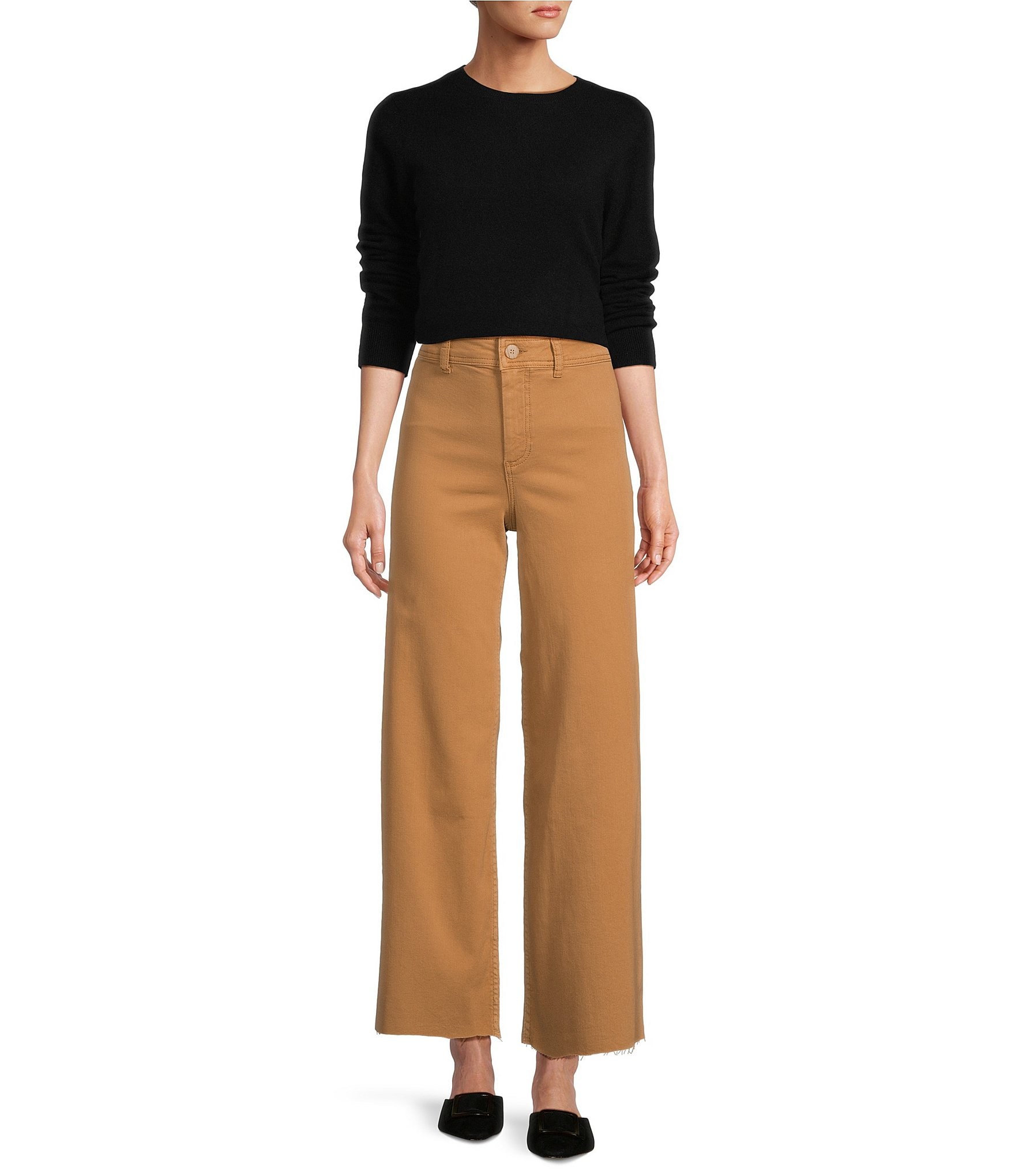 Antonio Melani Alexandra Twill High Rise Wide Leg Raw Hem Cropped Chino Pants