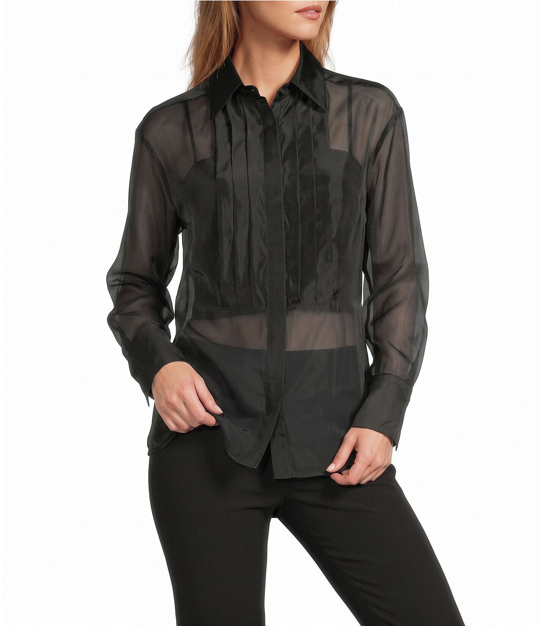 Antonio Melani Amaya Organza Point Collar Button Front Blouse
