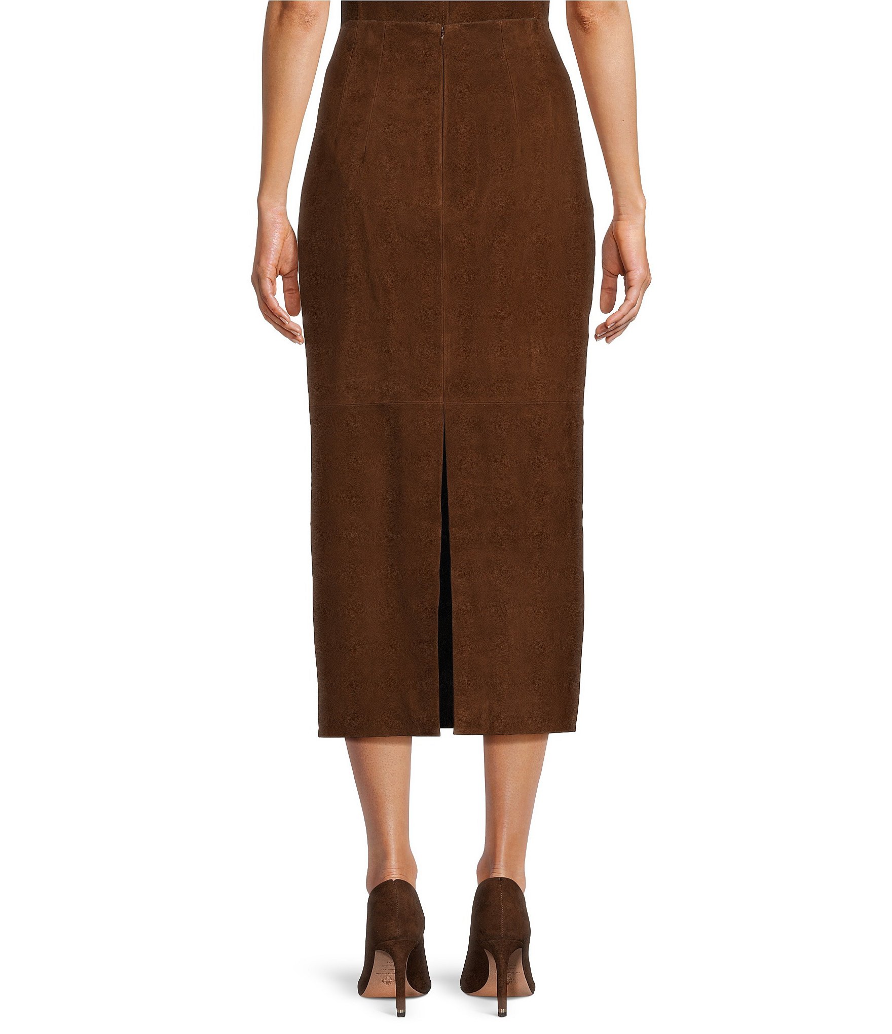 Antonio Melani Amelia Genuine Suede High Rise Flat Front Pencil Coordinating Maxi Skirt