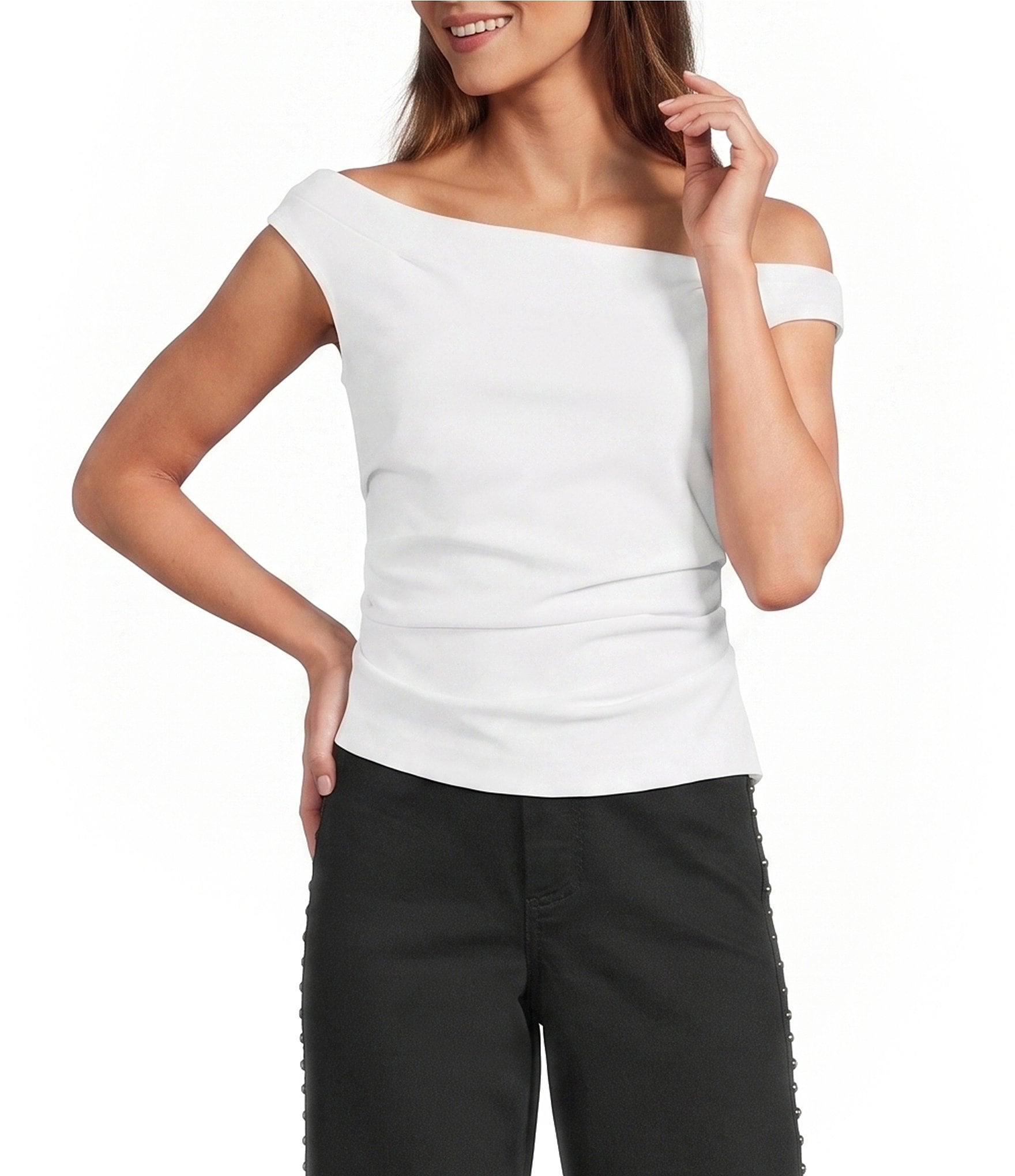 Antonio Melani Ariah Scuba Crepe Ruched Strapless Sleeveless Blouse