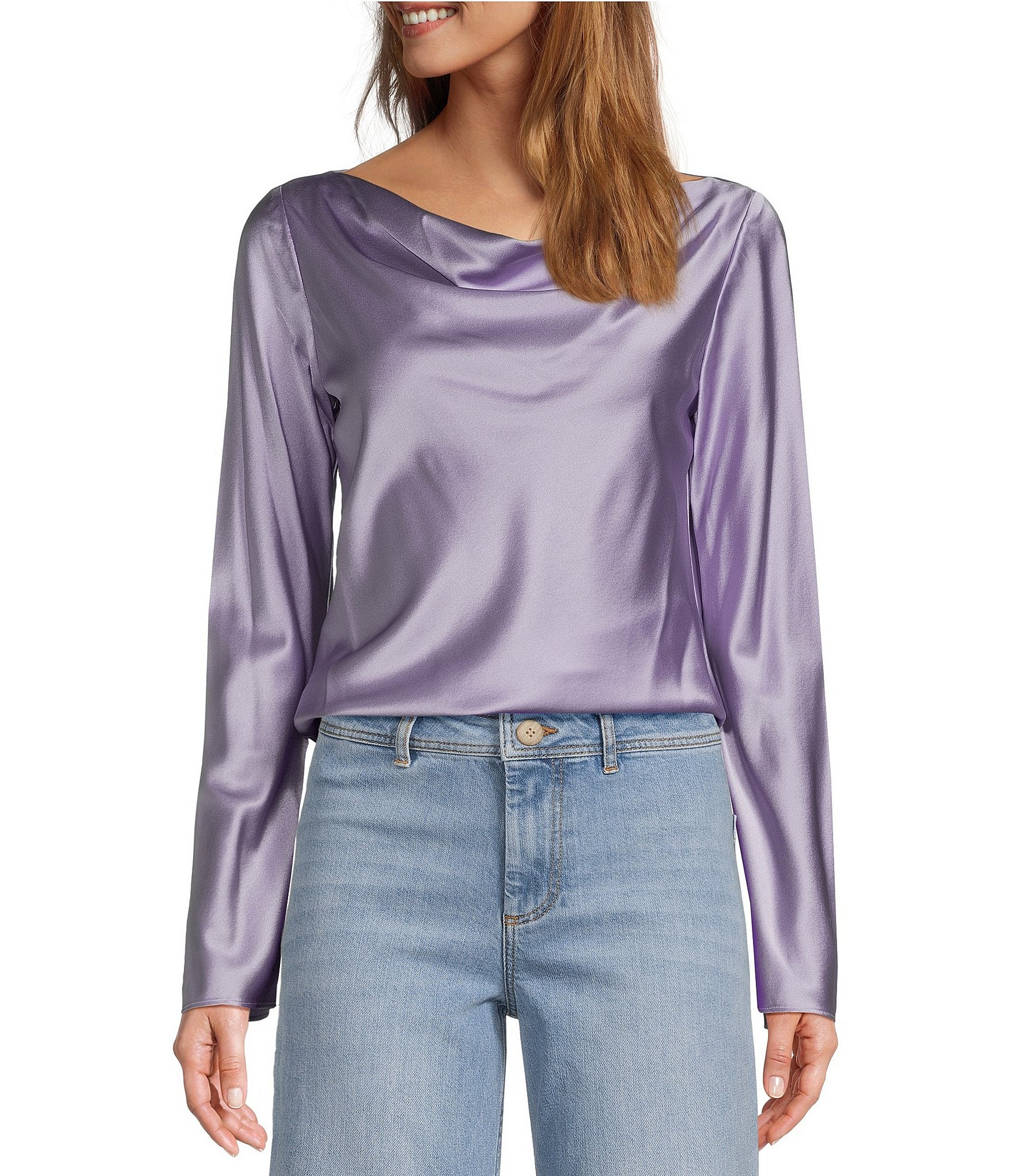 Stella McCartneynZip-Front Long-Sleeve Blouse, Purple outlet sz 38