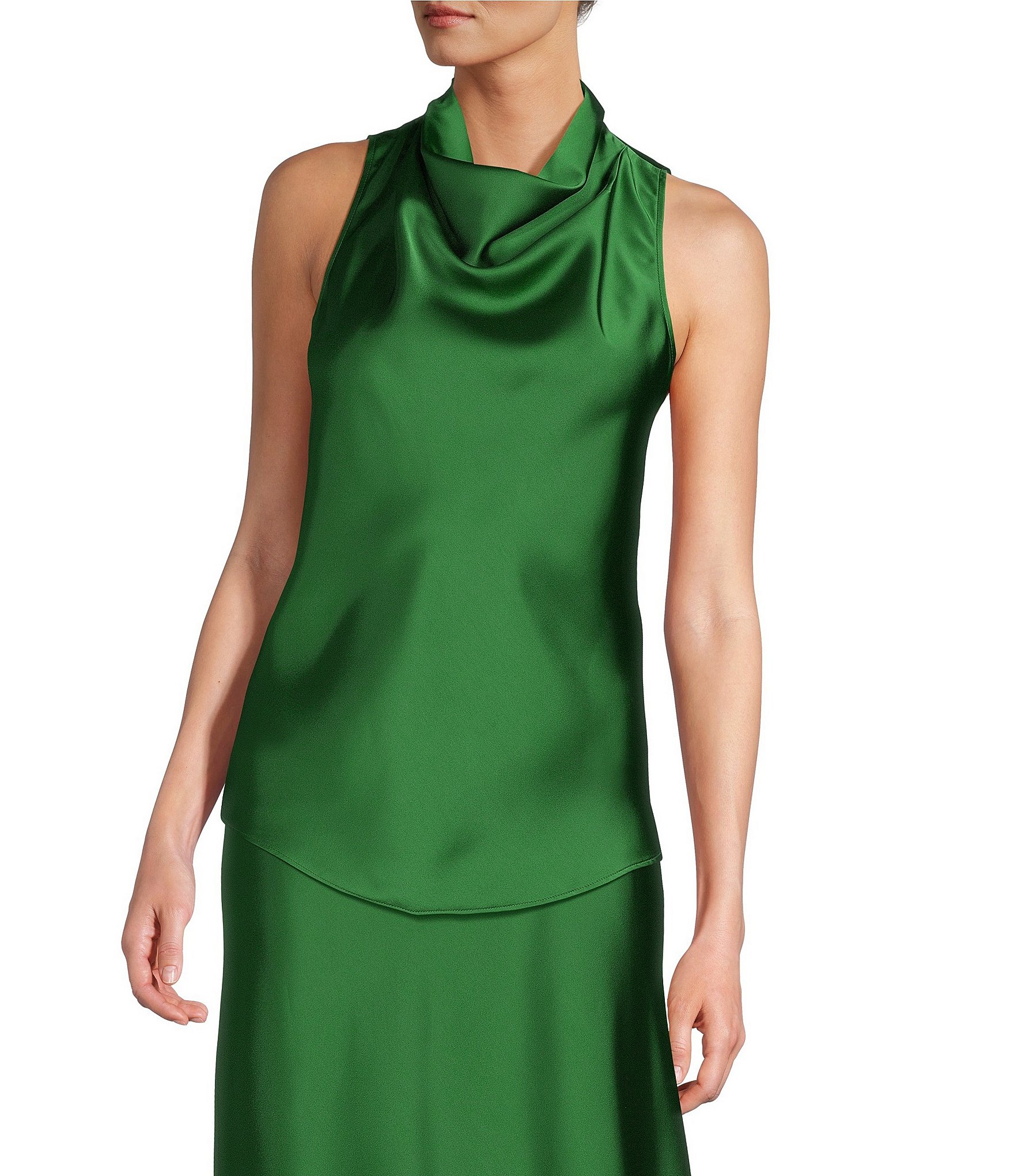 Antonio Melani Bailey Halter Neck Drapey Satin Sleeveless Blouse ...