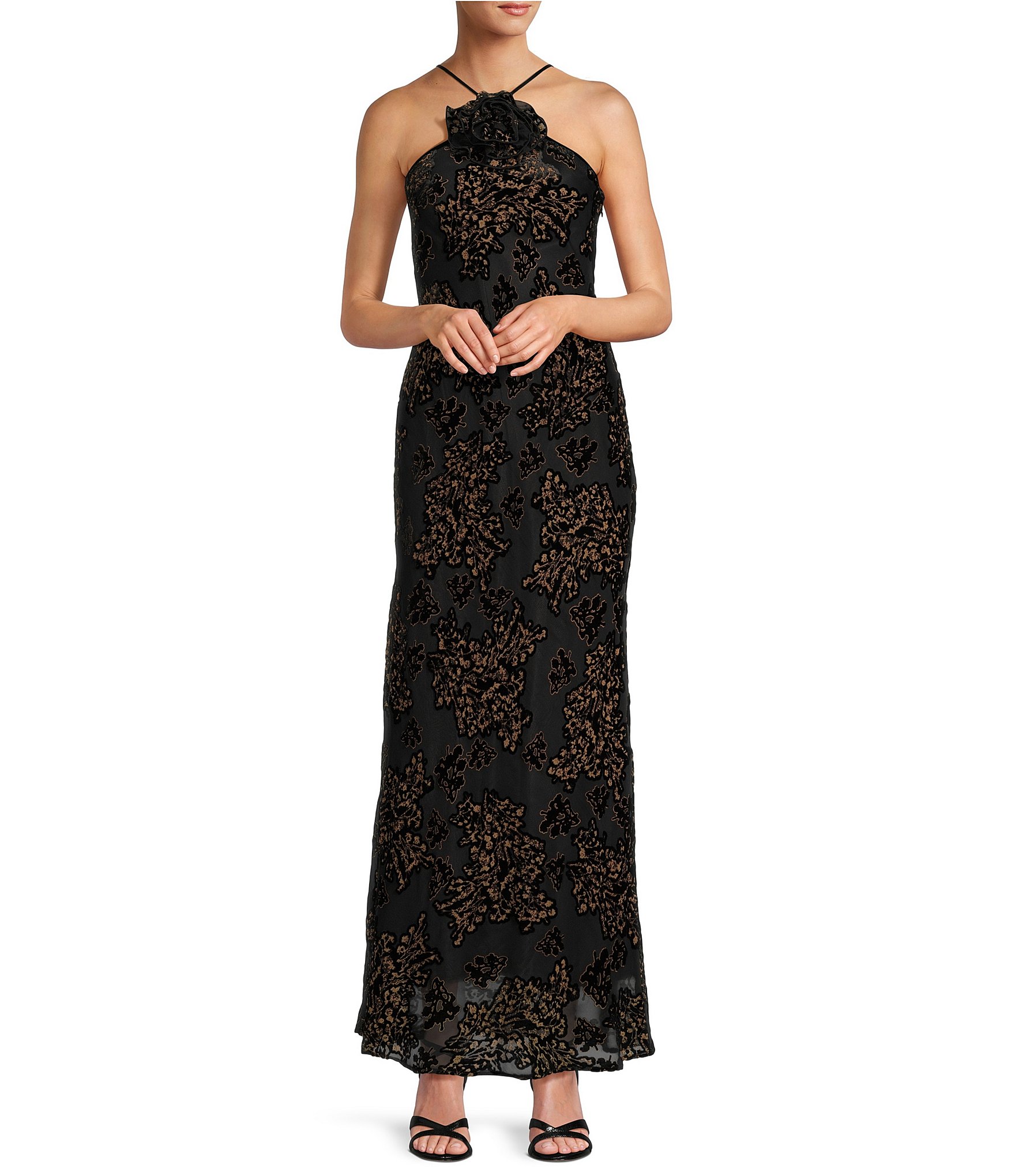Antonio Melani Bernice Floral Burnout 3D Rosette Halter Neck