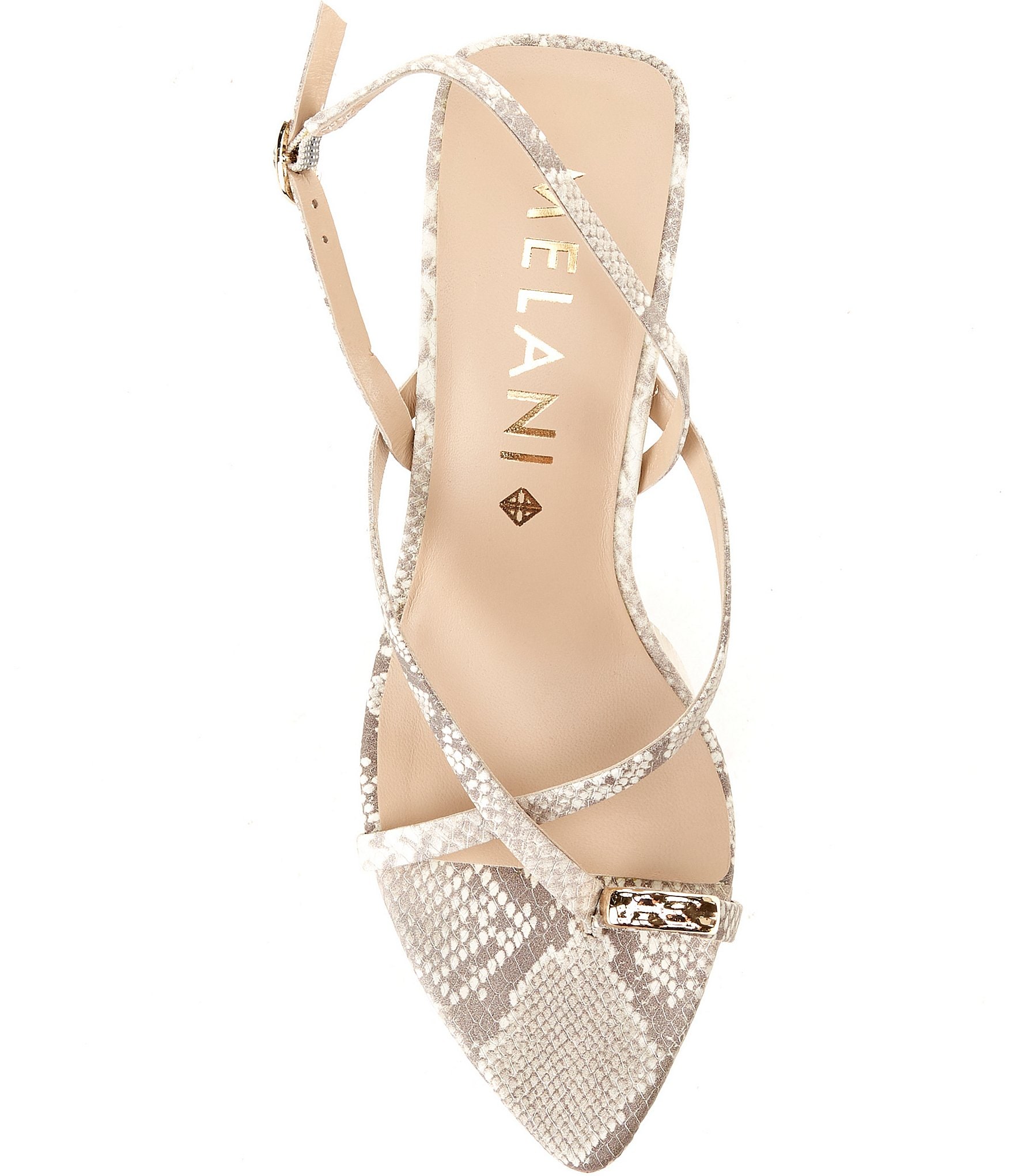 Antonio Melani Blythe Snake Print Leather Toe Loop Hardware Slingback Dress Sandals