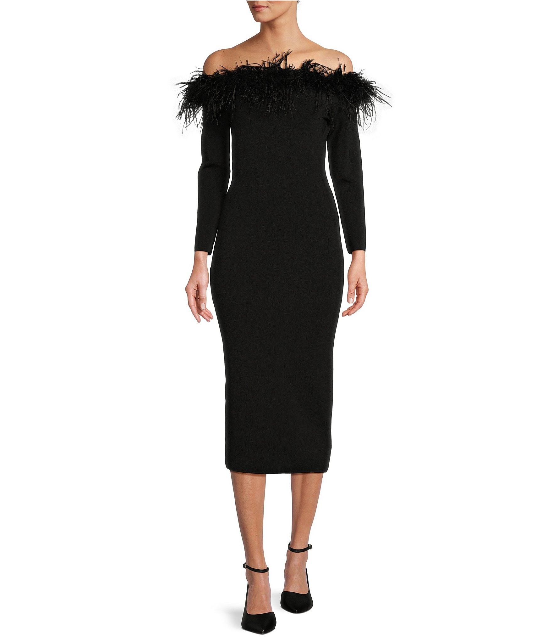 Antonio Melani Callie Feather Off-the-Shoulder Midi Dress | Dillard's