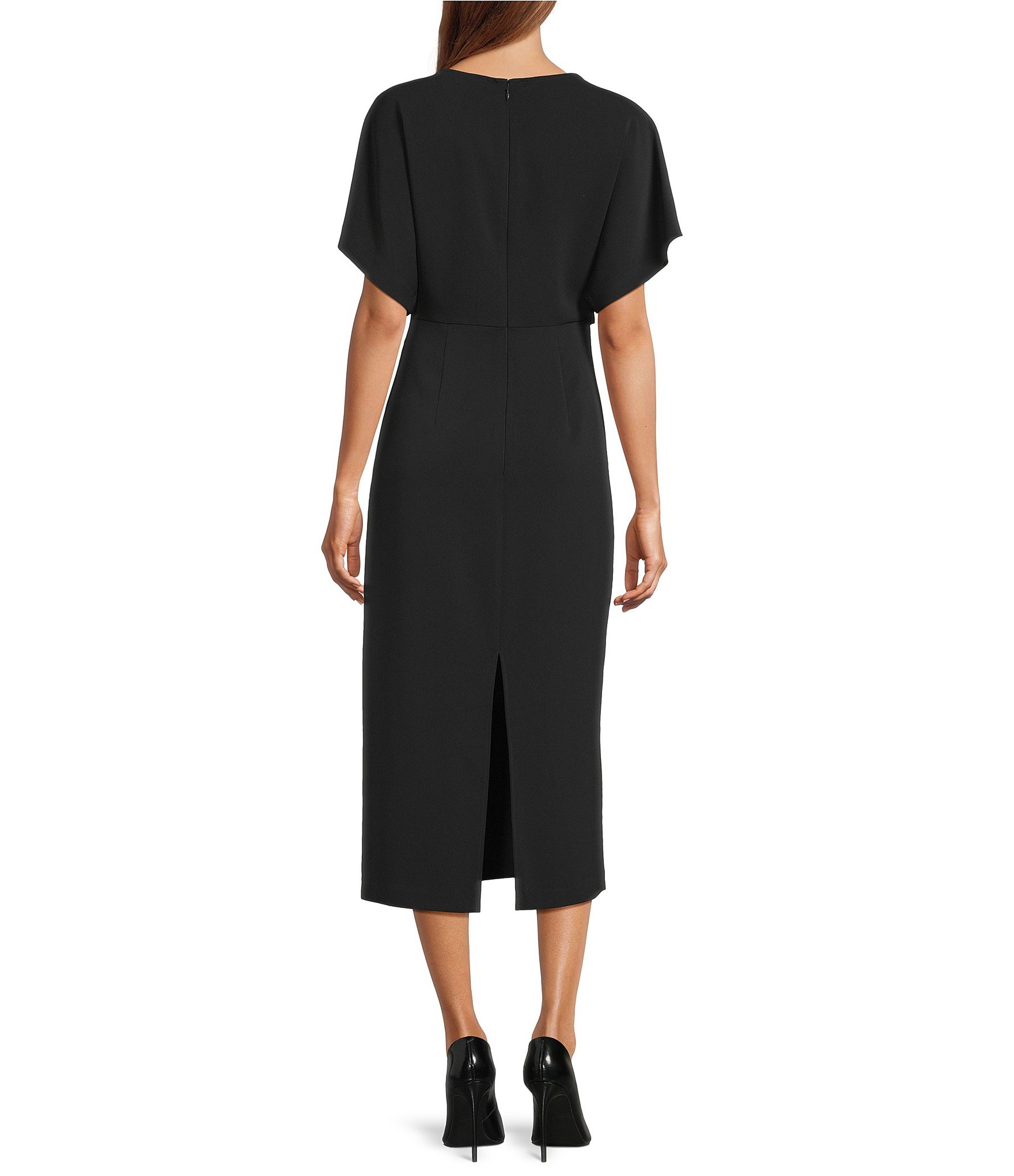 Antonio Melani Carter Short Sleeve Crew Neck Crepe Sheath Midi Drees