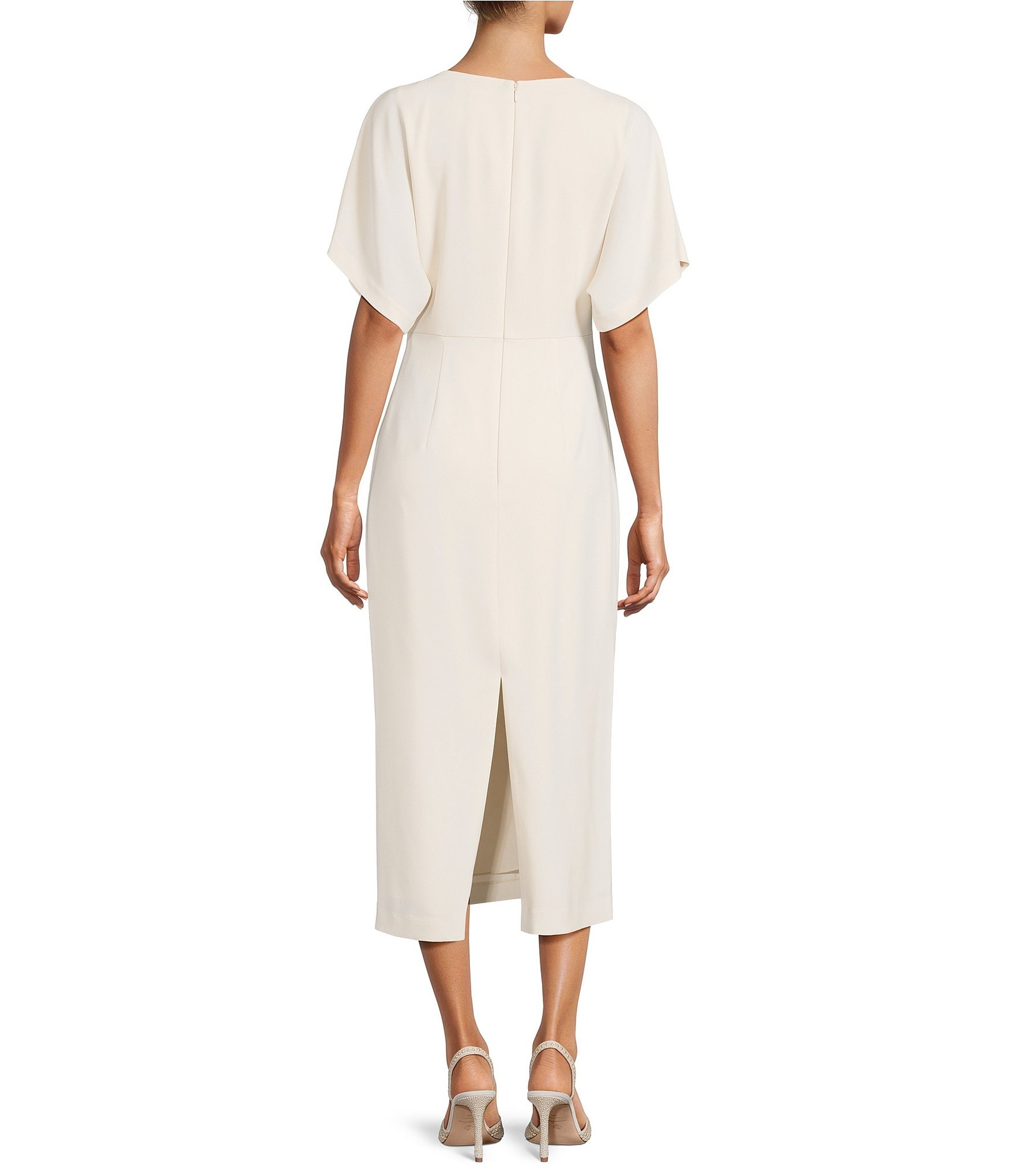 Antonio Melani Carter Short Sleeve Crew Neck Crepe Sheath Midi Drees