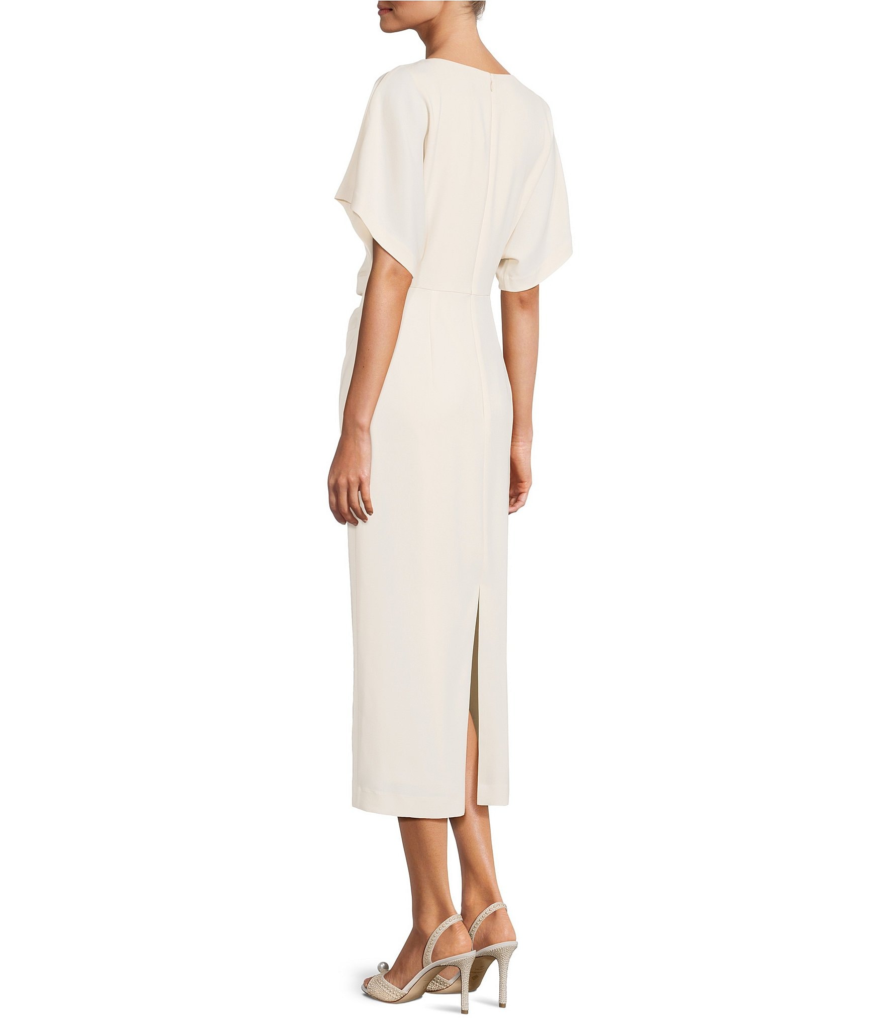 Antonio Melani Carter Short Sleeve Crew Neck Crepe Sheath Midi Drees