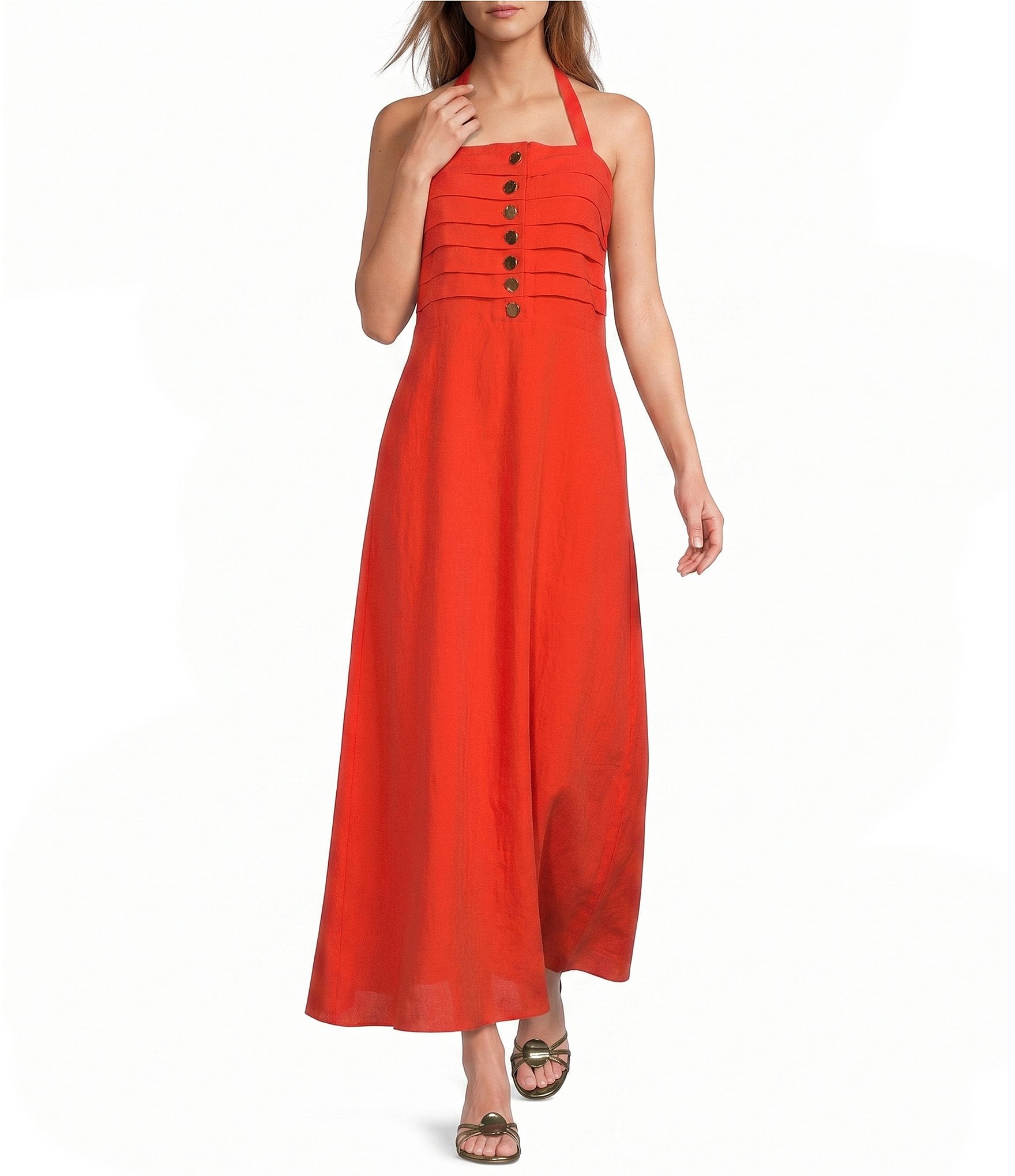 Antonio Melani Cecila Button Front A-line Halter Dress