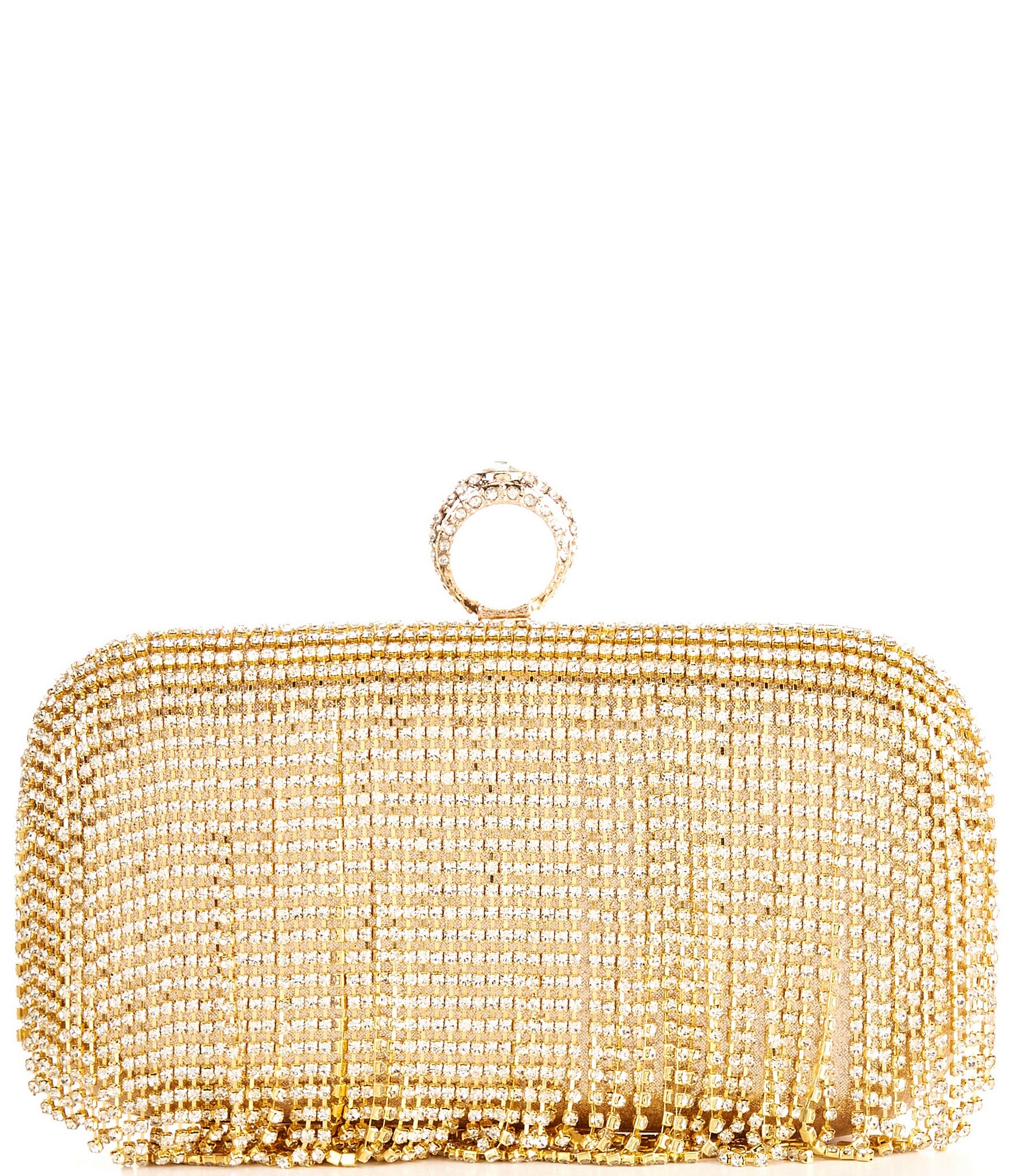 Antonio Melani Crystal Mesh Fringe Minaudiere Clutch