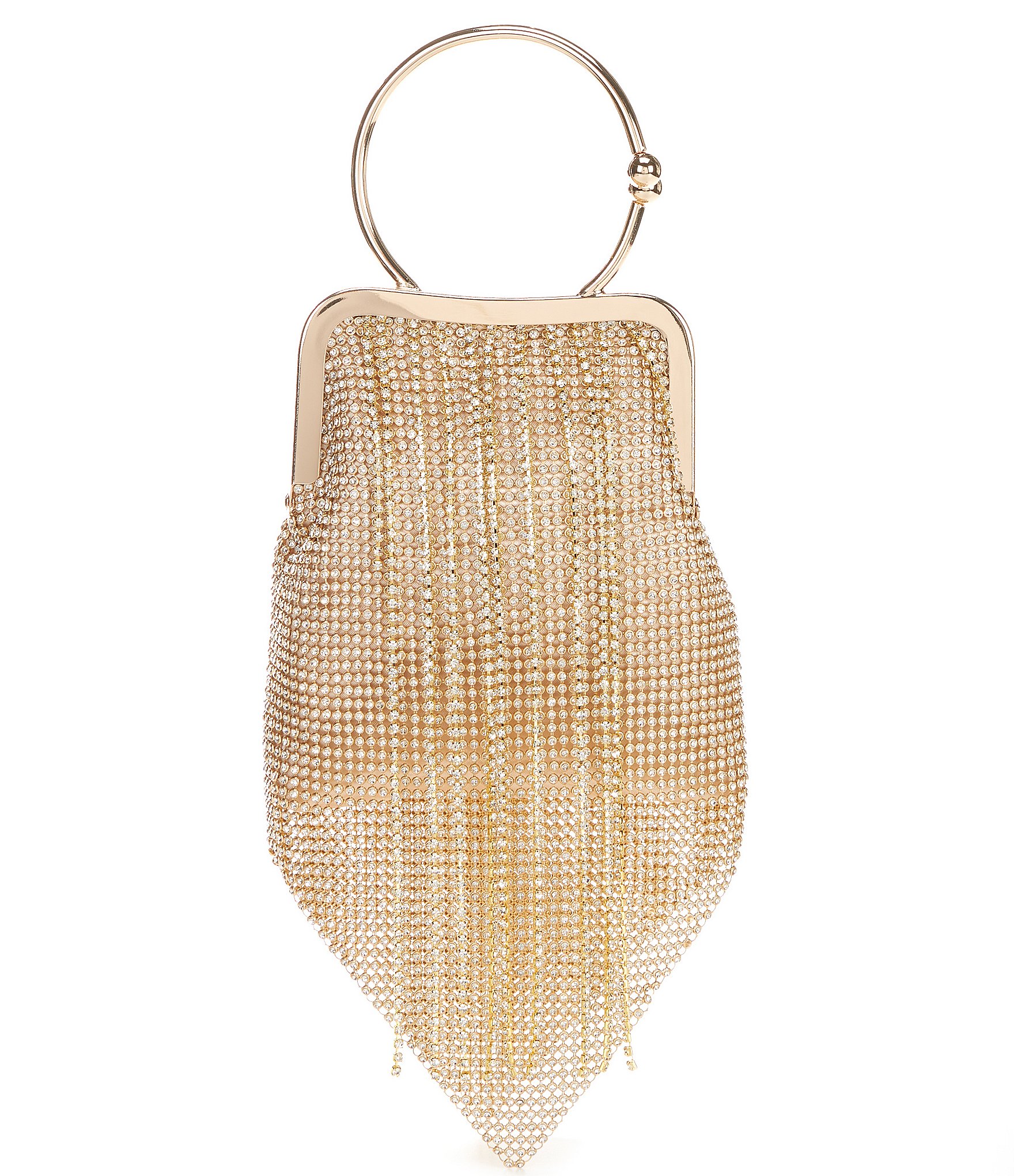 Antonio Melani Crystal Mesh Fringe Ring Wristlet