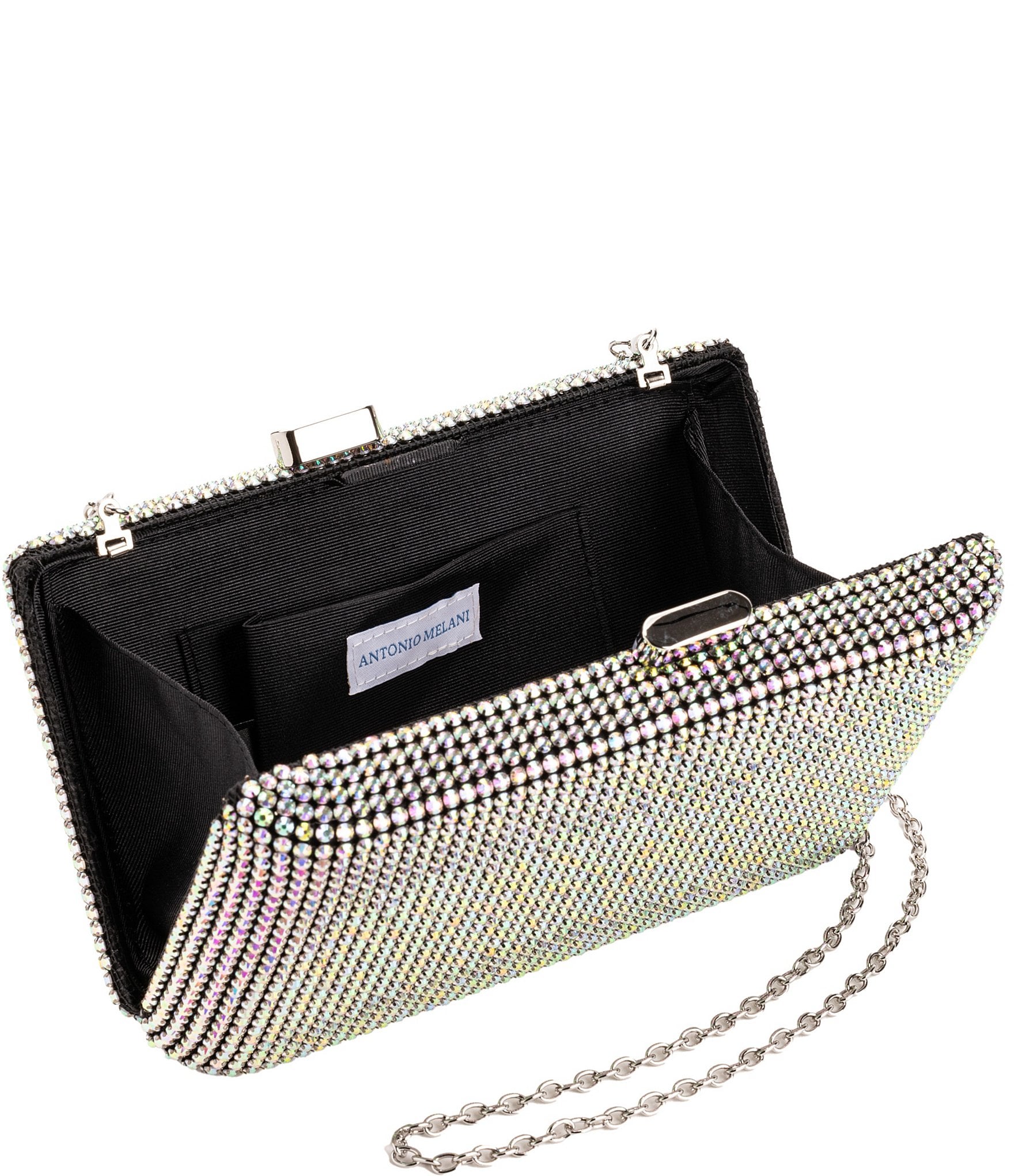 Antonio Melani Curved Multi Mesh Rhinestone Minaudiere Clutch