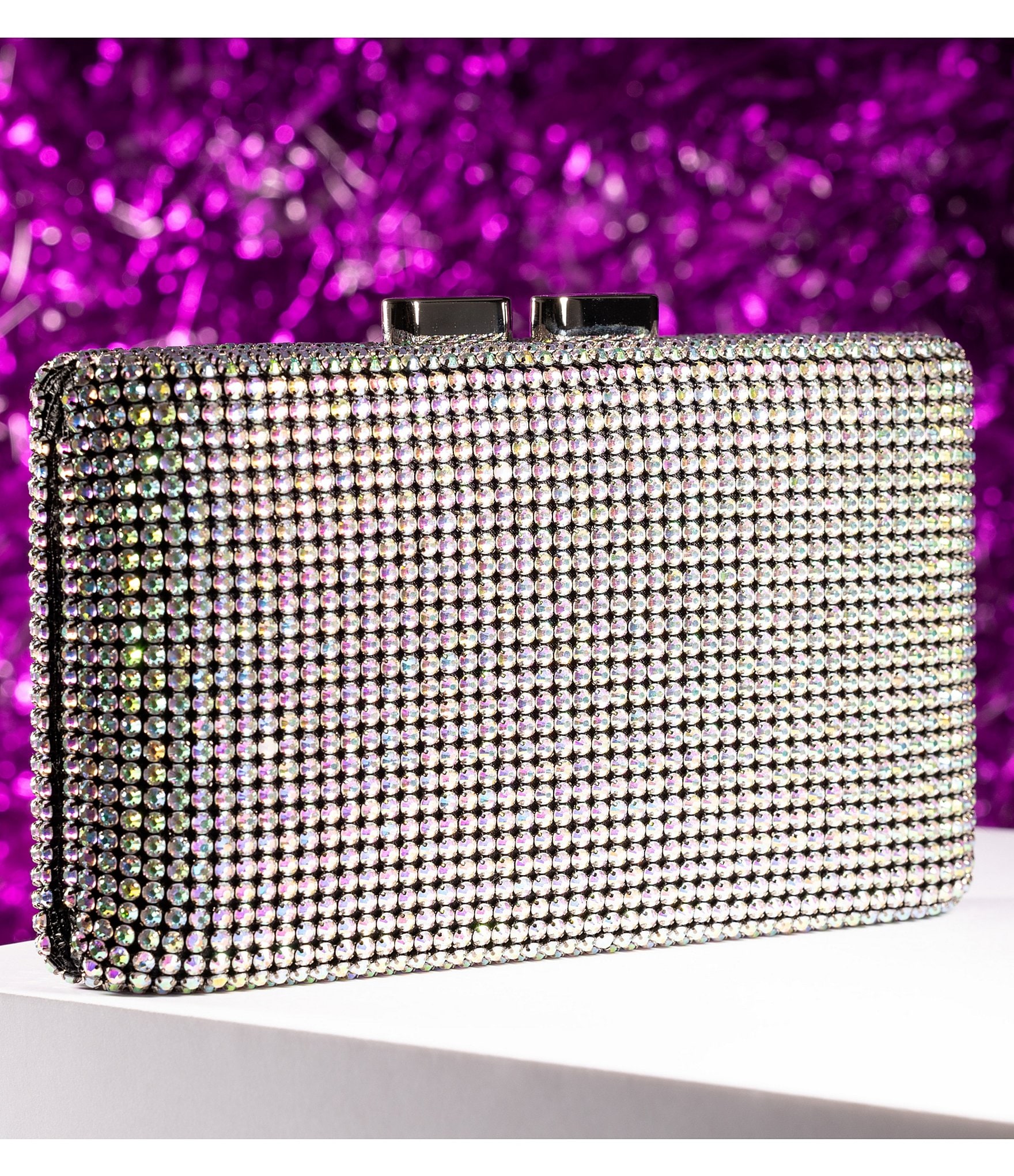 Antonio Melani Curved Multi Mesh Rhinestone Minaudiere Clutch