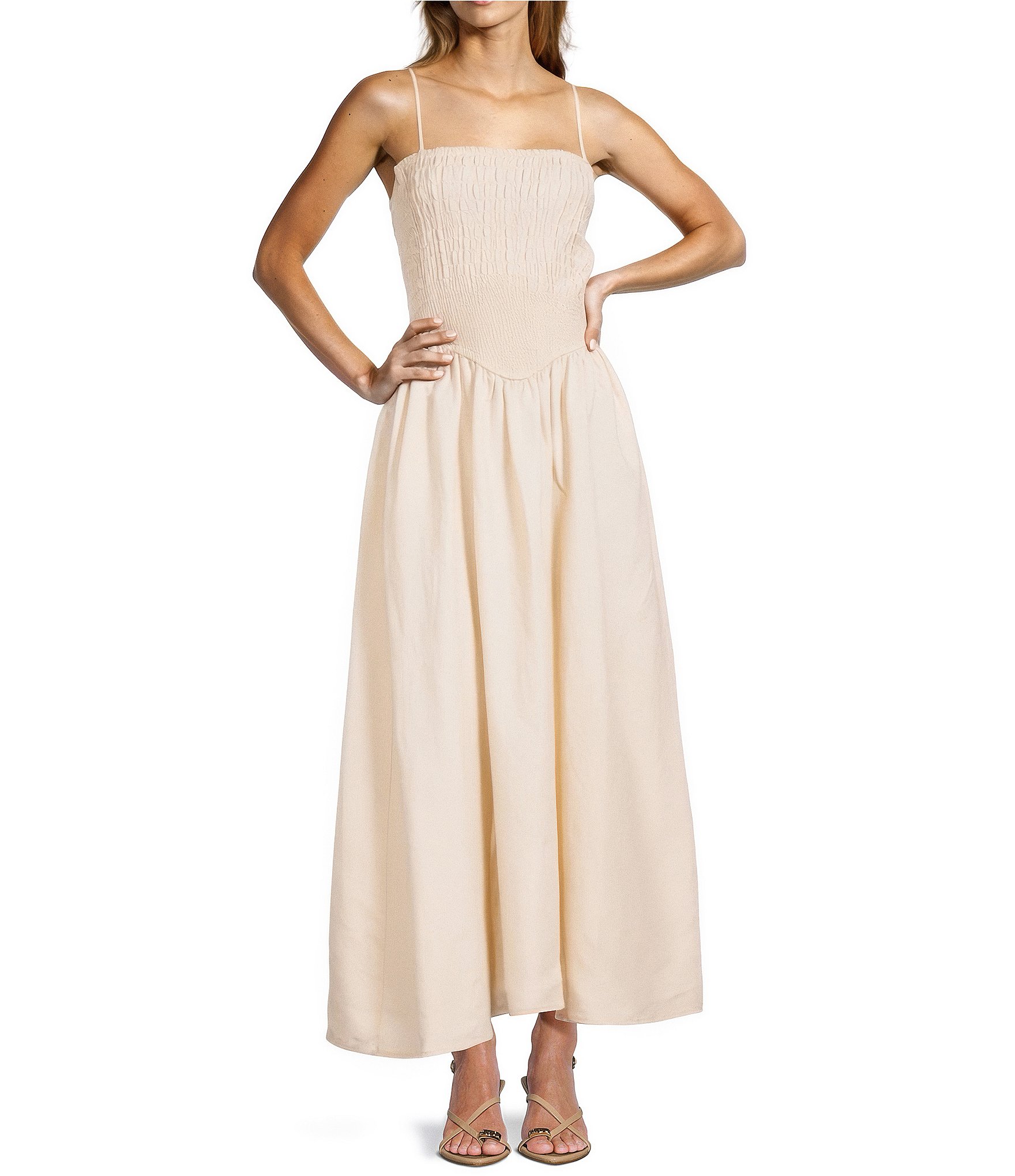 Antonio Melani Essie Linen Blend Square Neck Sleeveless Smocked Dress