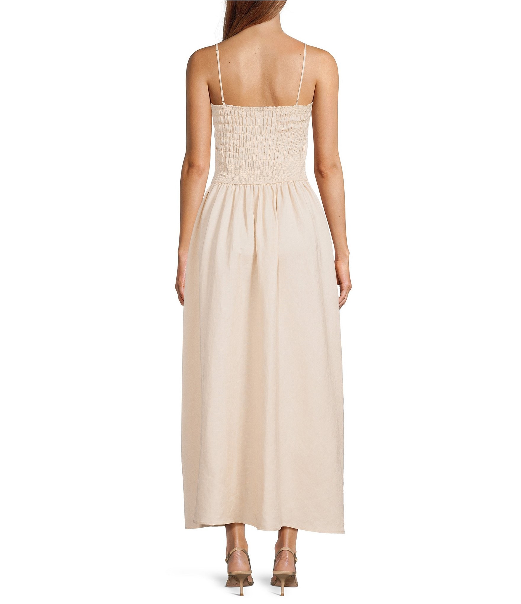 Antonio Melani Essie Linen Blend Square Neck Sleeveless Smocked Dress
