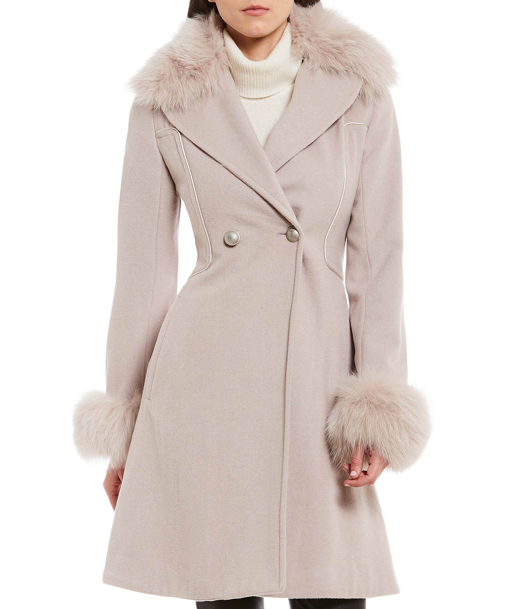 Antonio Melani Fit-and-Flare Fur Collar Wool Coat | Dillards