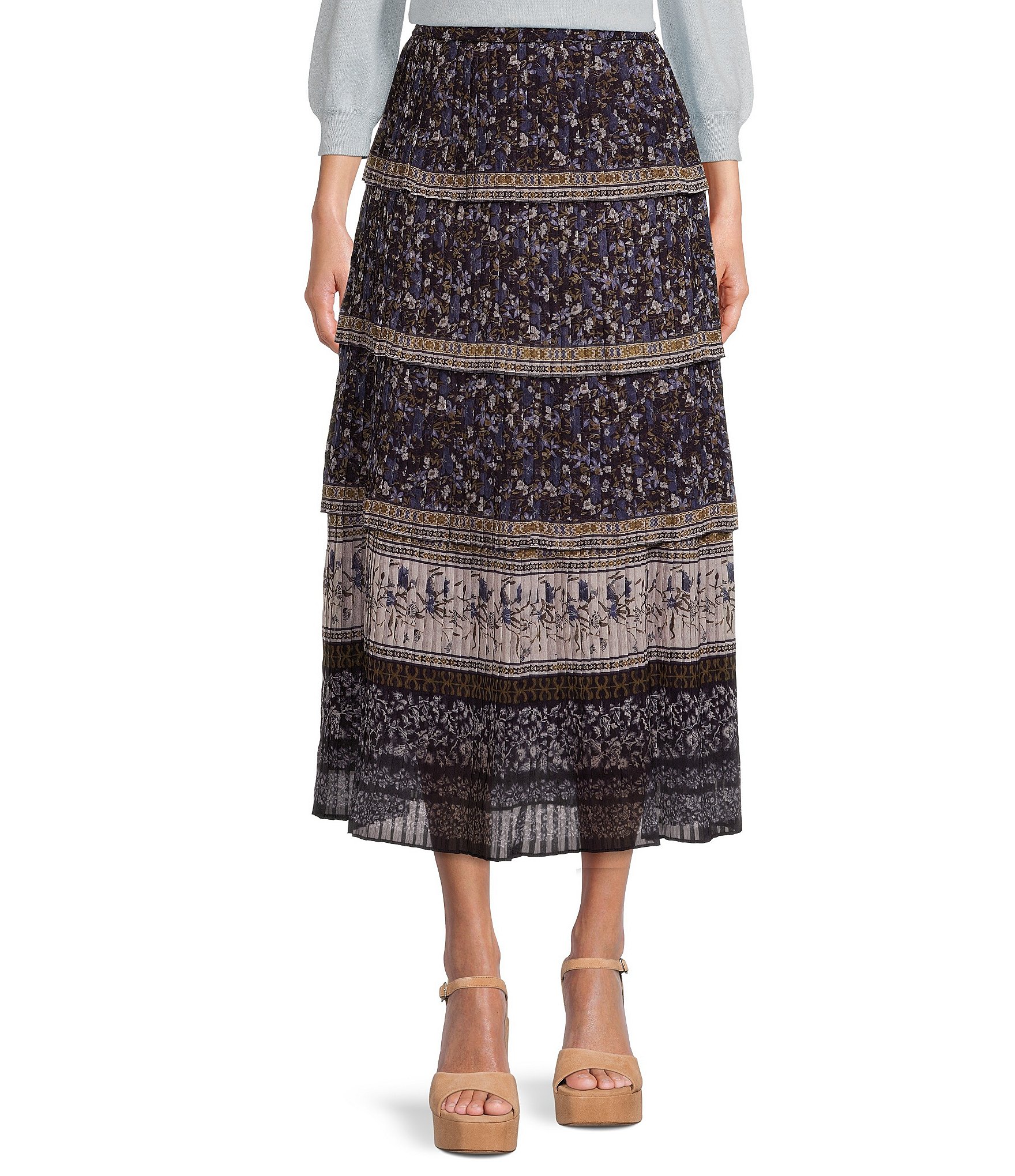 Antonio Melani Gwyneth Floral Printed Tiered Midi Skirt | Dillard's
