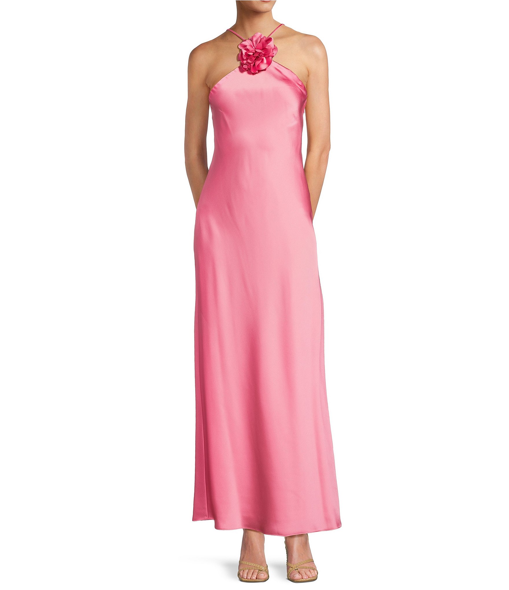 Antonio Melani Jasmine Rosette Satin Halter Maxi Dress | Dillard's