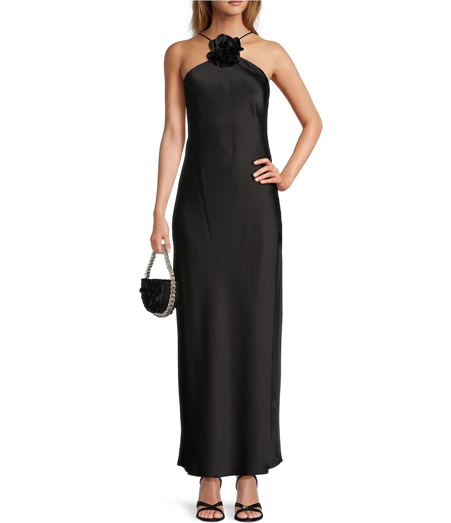 Black halter cheap gown