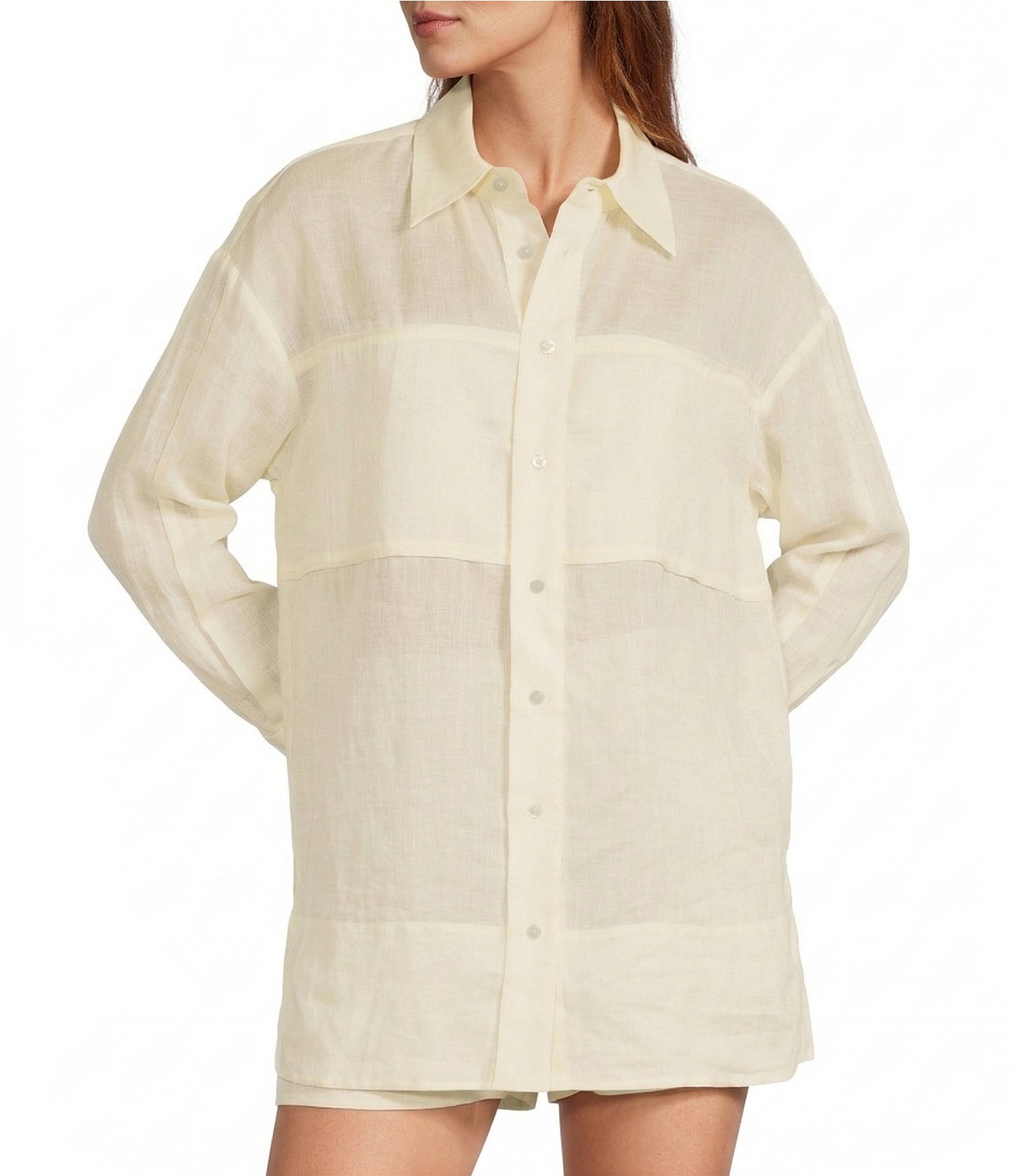 Antonio Melani Jenna Ramie Point Collar Button Front Long Sleeve Coordinating Shirt