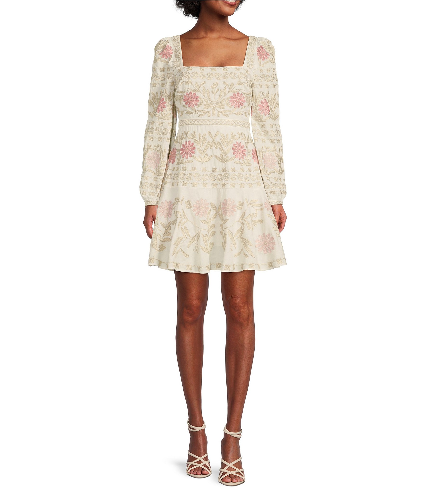 Antonio Melani Judy Floral Embroidered Square Neck A-Line Dress | Dillard's