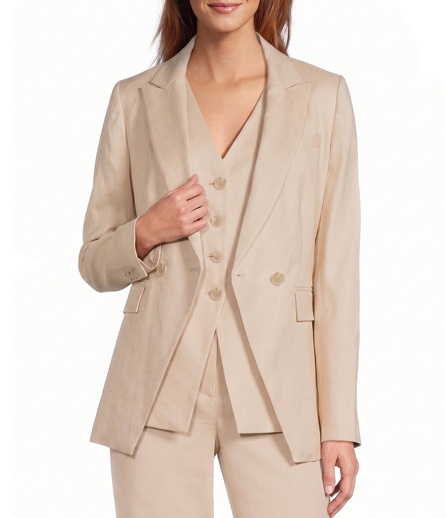Antonio Melani Kiera Linen Notch Lapel Long Sleeve Double Breasted Coordinating Blazer