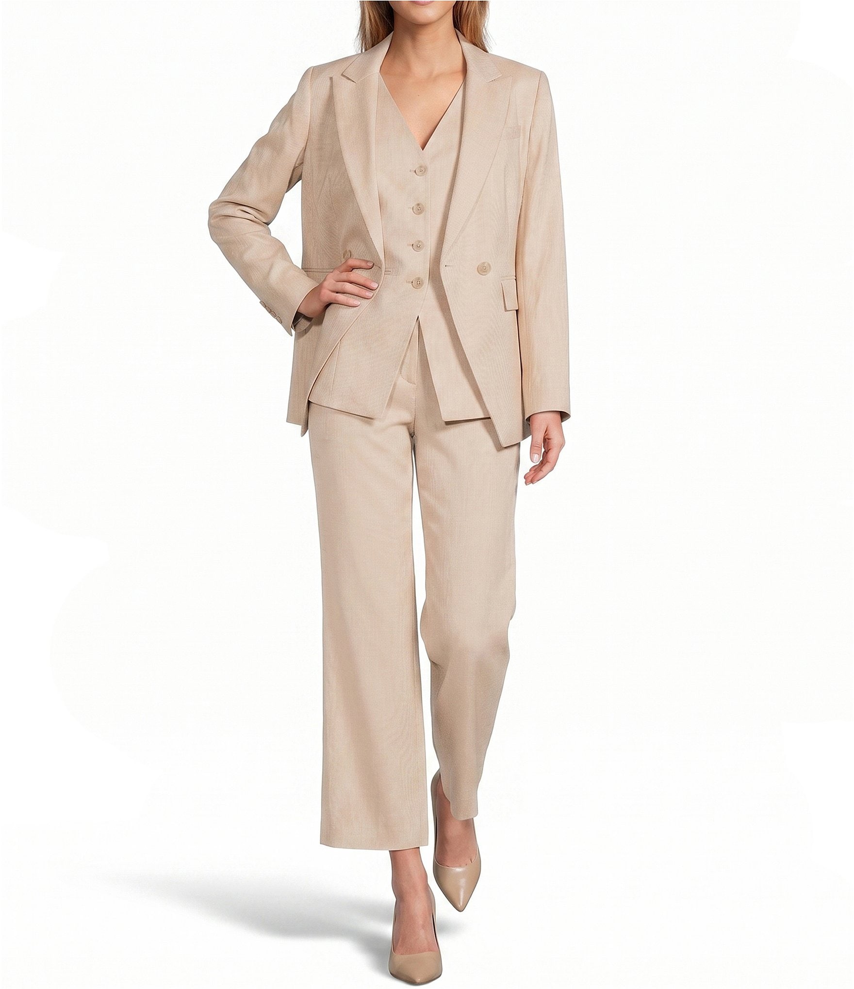 Antonio Melani Kiera Linen Notch Lapel Long Sleeve Double Breasted Coordinating Blazer