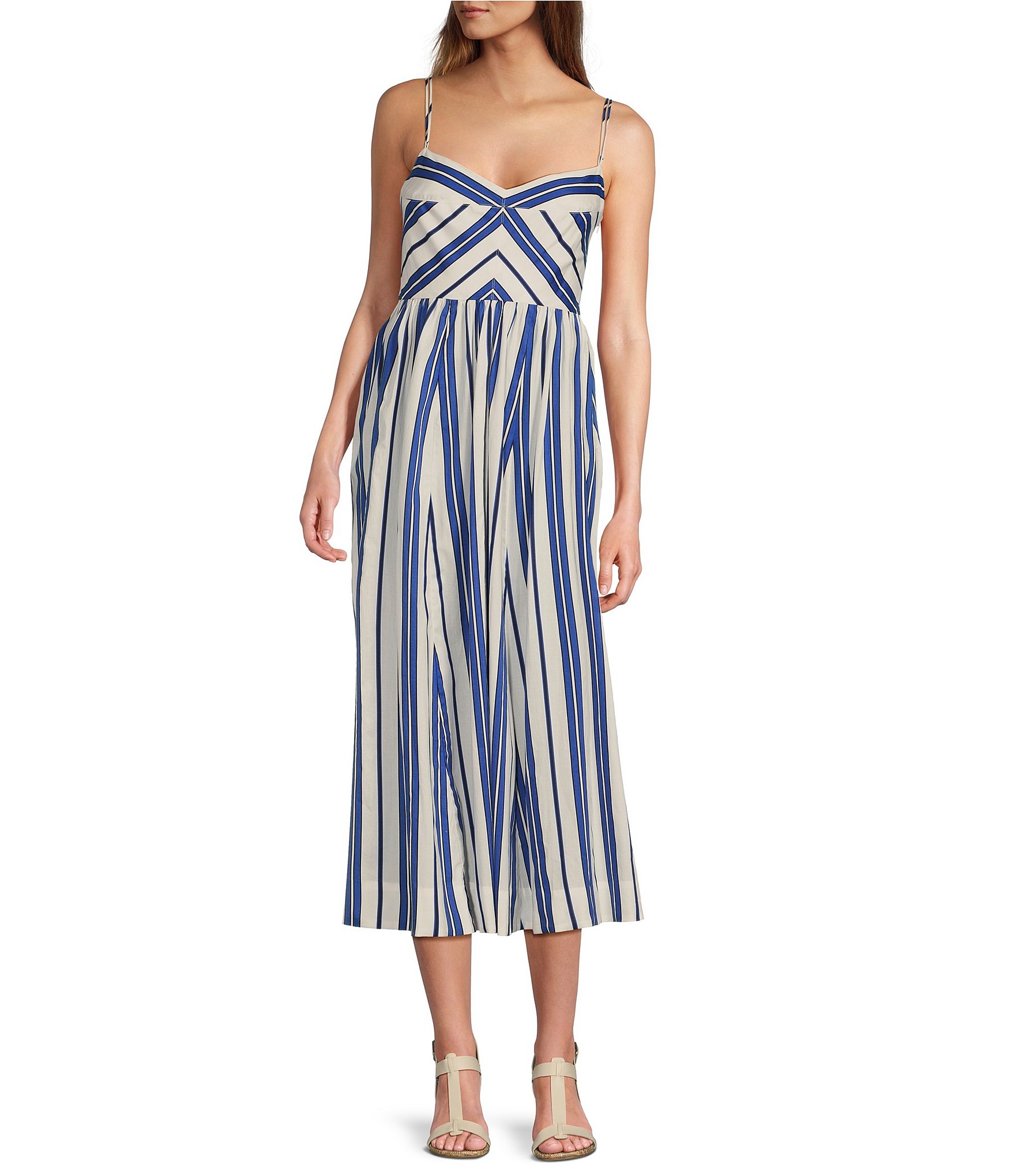 Antonio Melani Kismet Printed Cotton Stripe Sweetheart Neckline Sleeveless A Line Midi Dress 9366