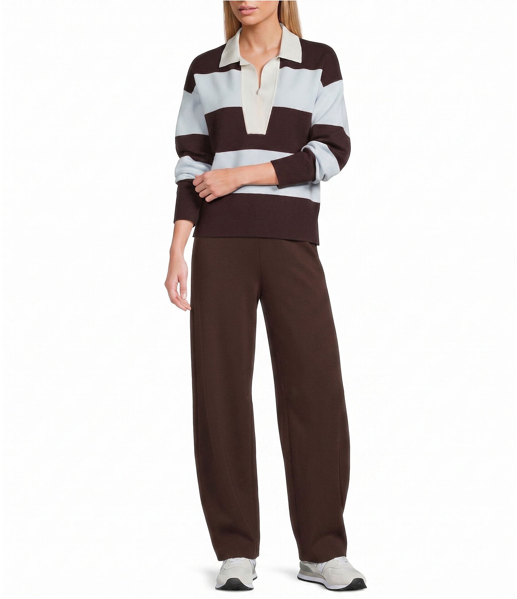 Antonio Melani Knit Stripe Collar Long Sleeve Polo Sweater