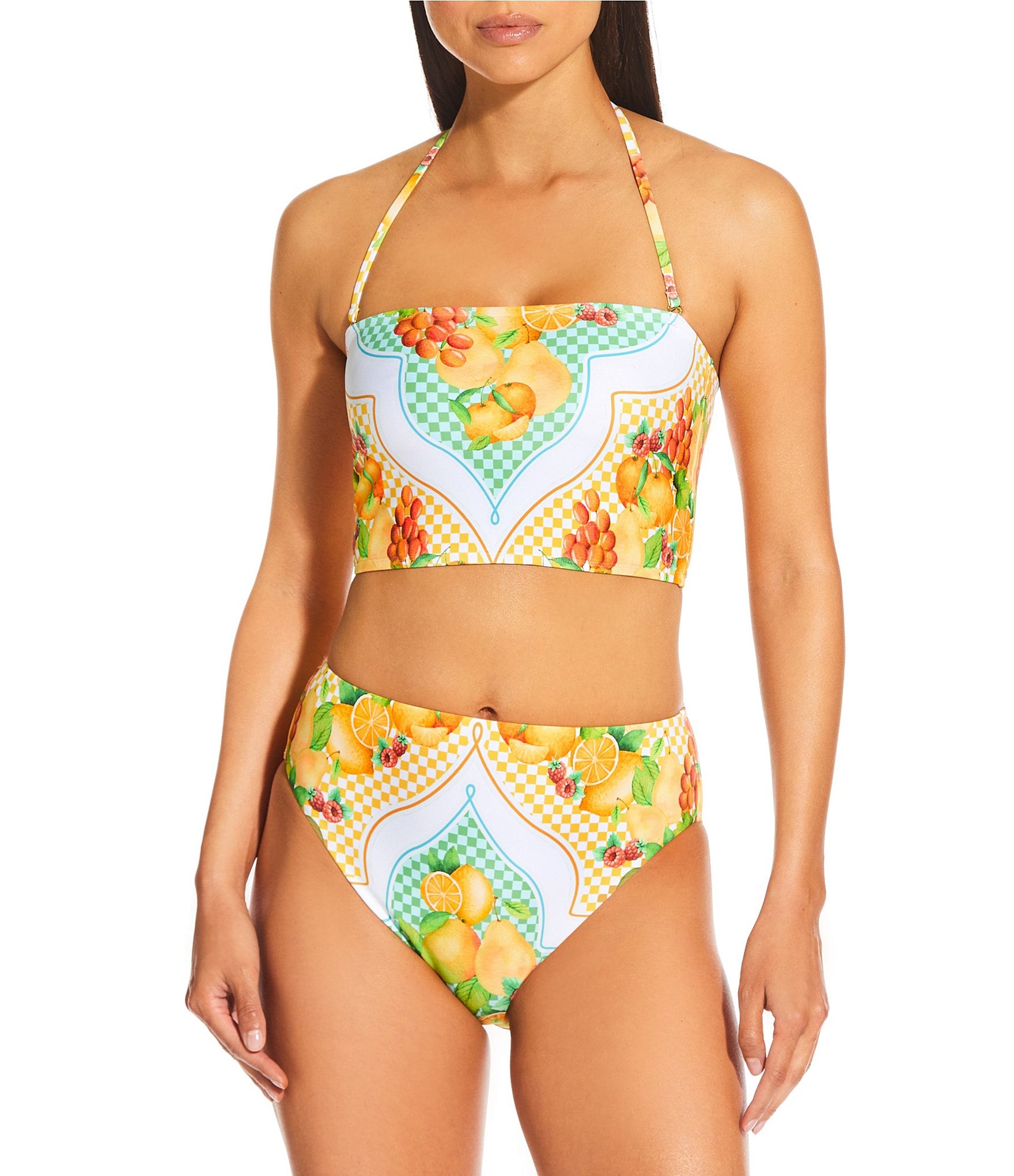 Antonio Melani Lemons Detachable Halter Strap Bandeau Swim Top