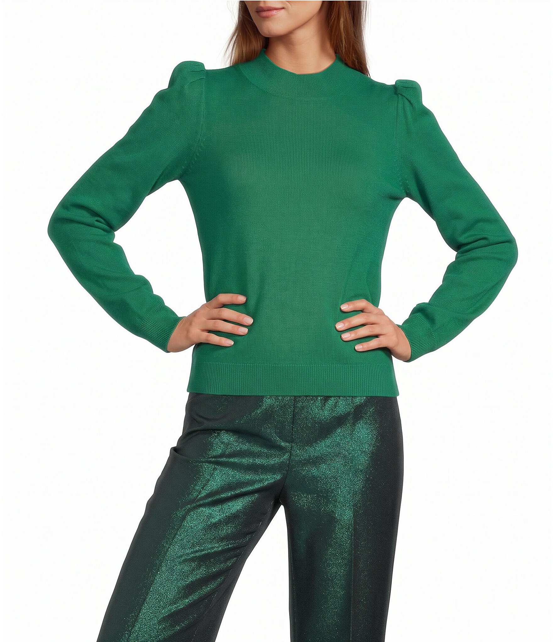 Antonio Melani Lisa Puff Sleeve Mock Neck Cashmere Sweater