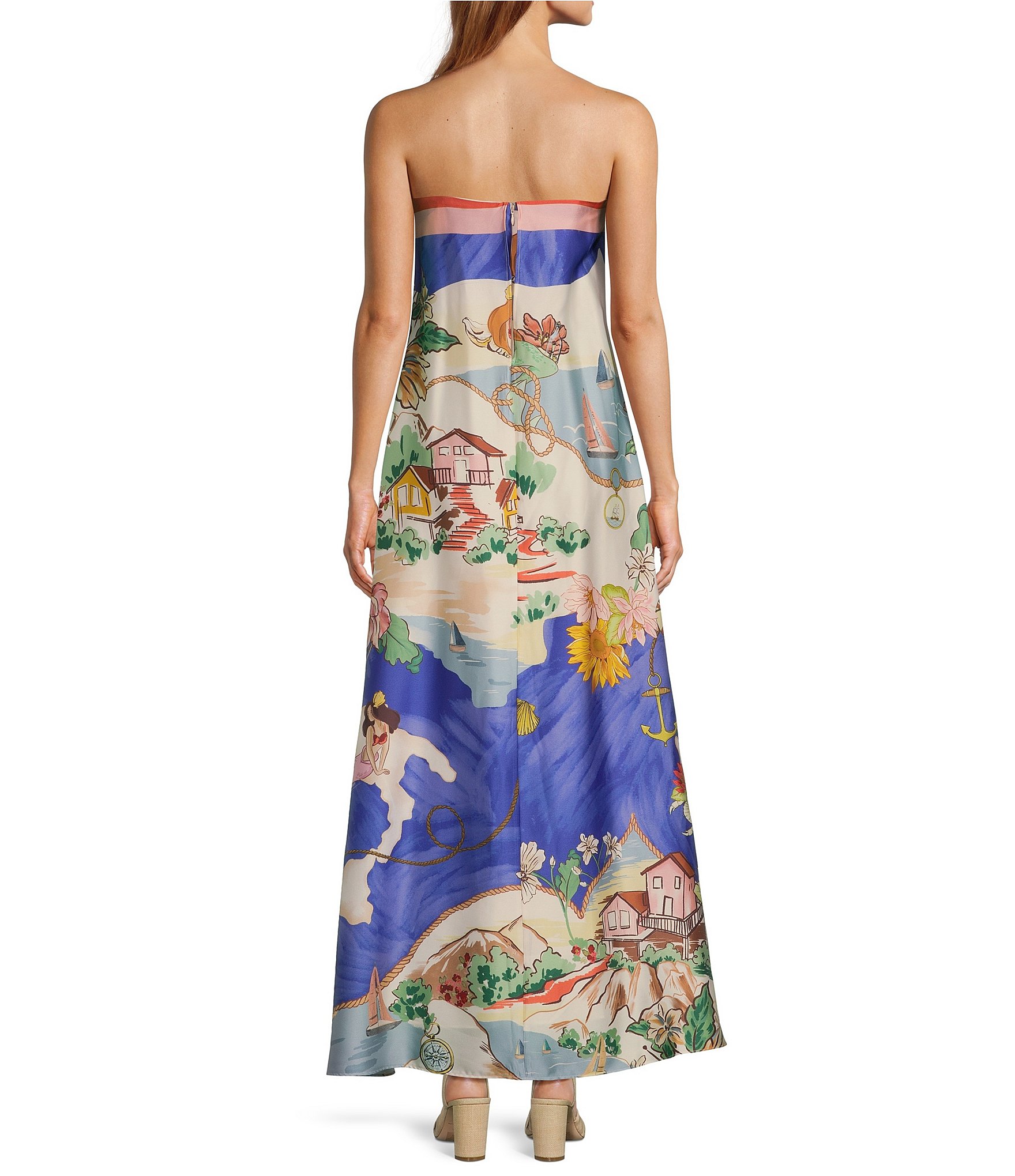 Antonio Melani Lucia Ocean Print Satin Strapless Dress