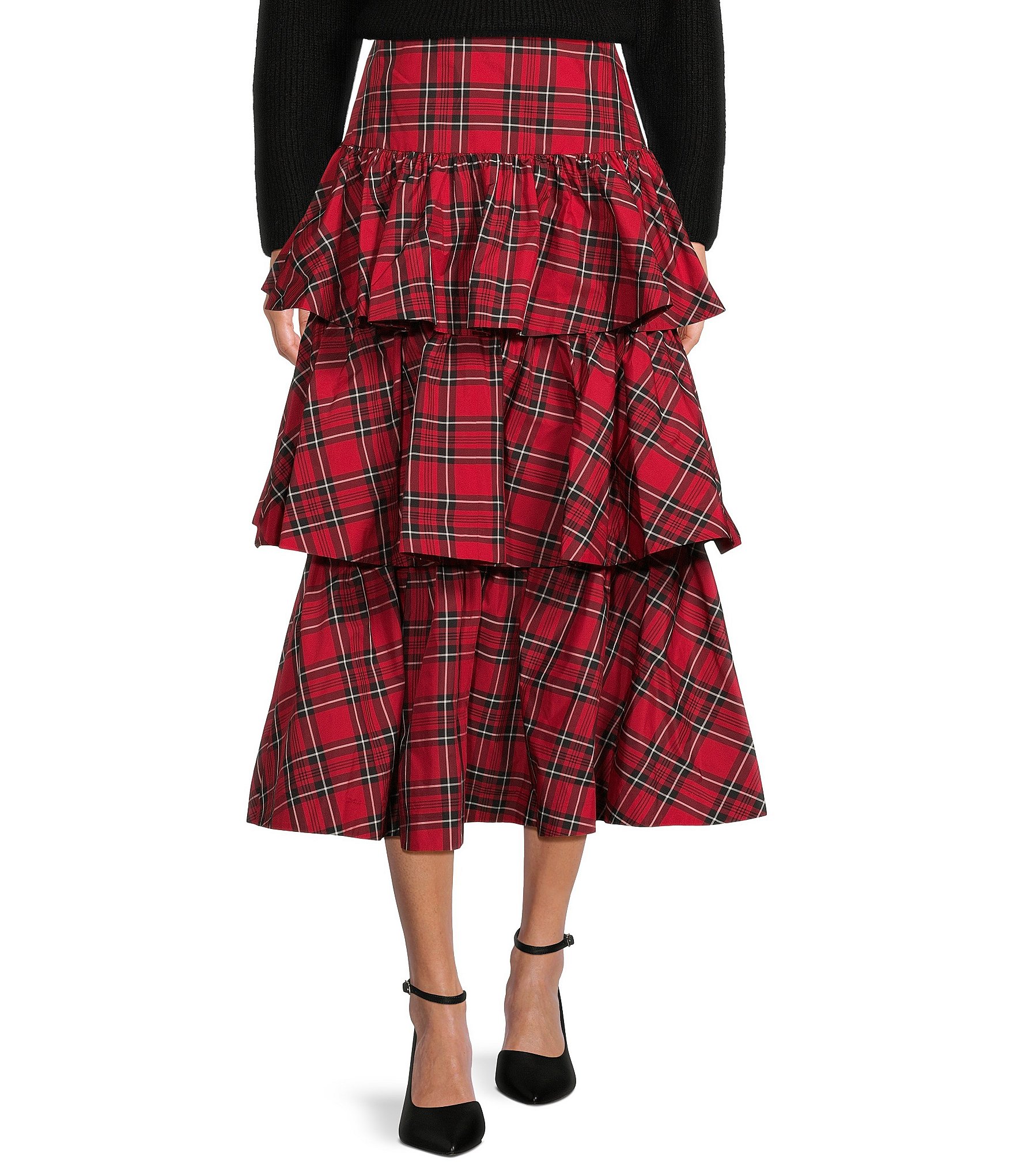 Antonio Melani Maia Plaid Tiered Ruffle Skirt | Dillard's